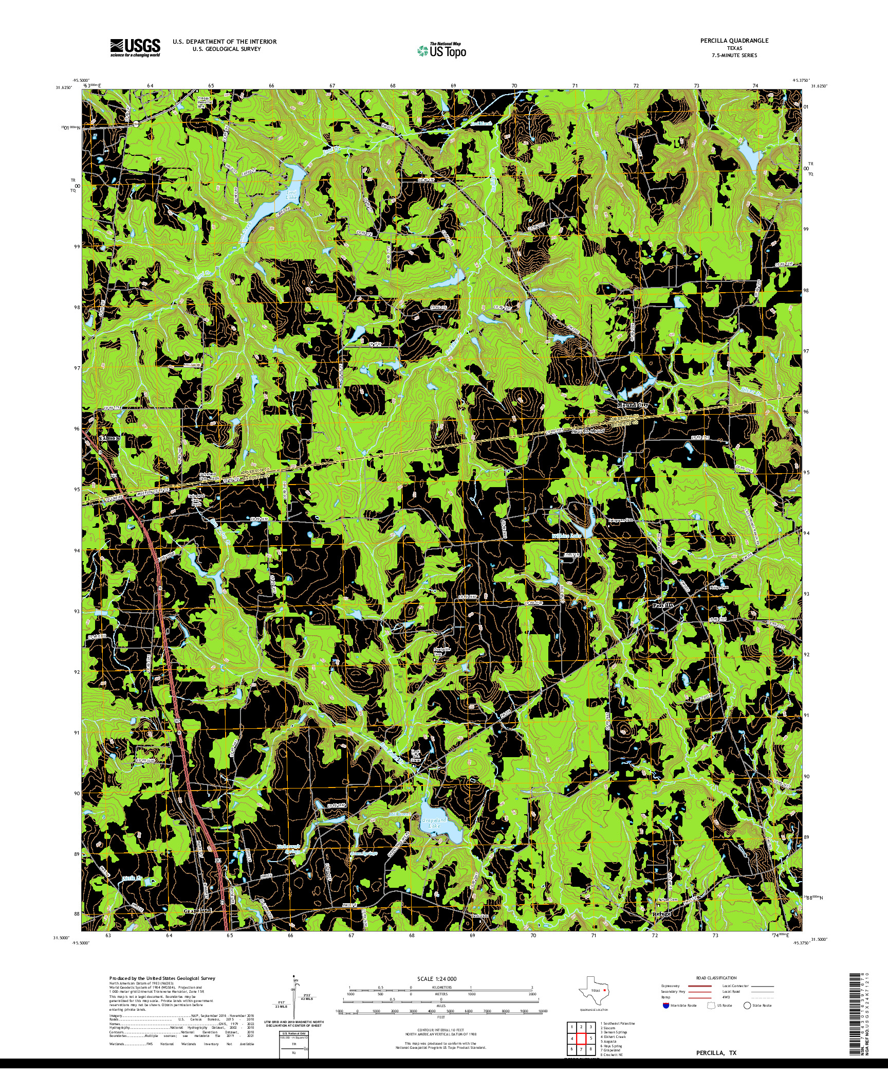 US TOPO 7.5-MINUTE MAP FOR PERCILLA, TX