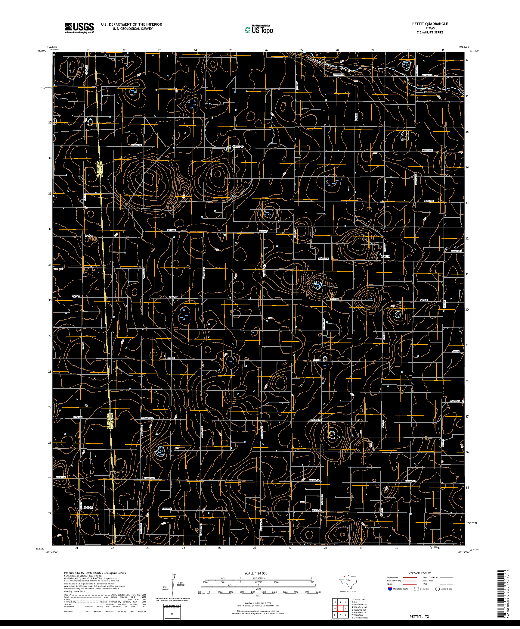 US TOPO 7.5-MINUTE MAP FOR PETTIT, TX