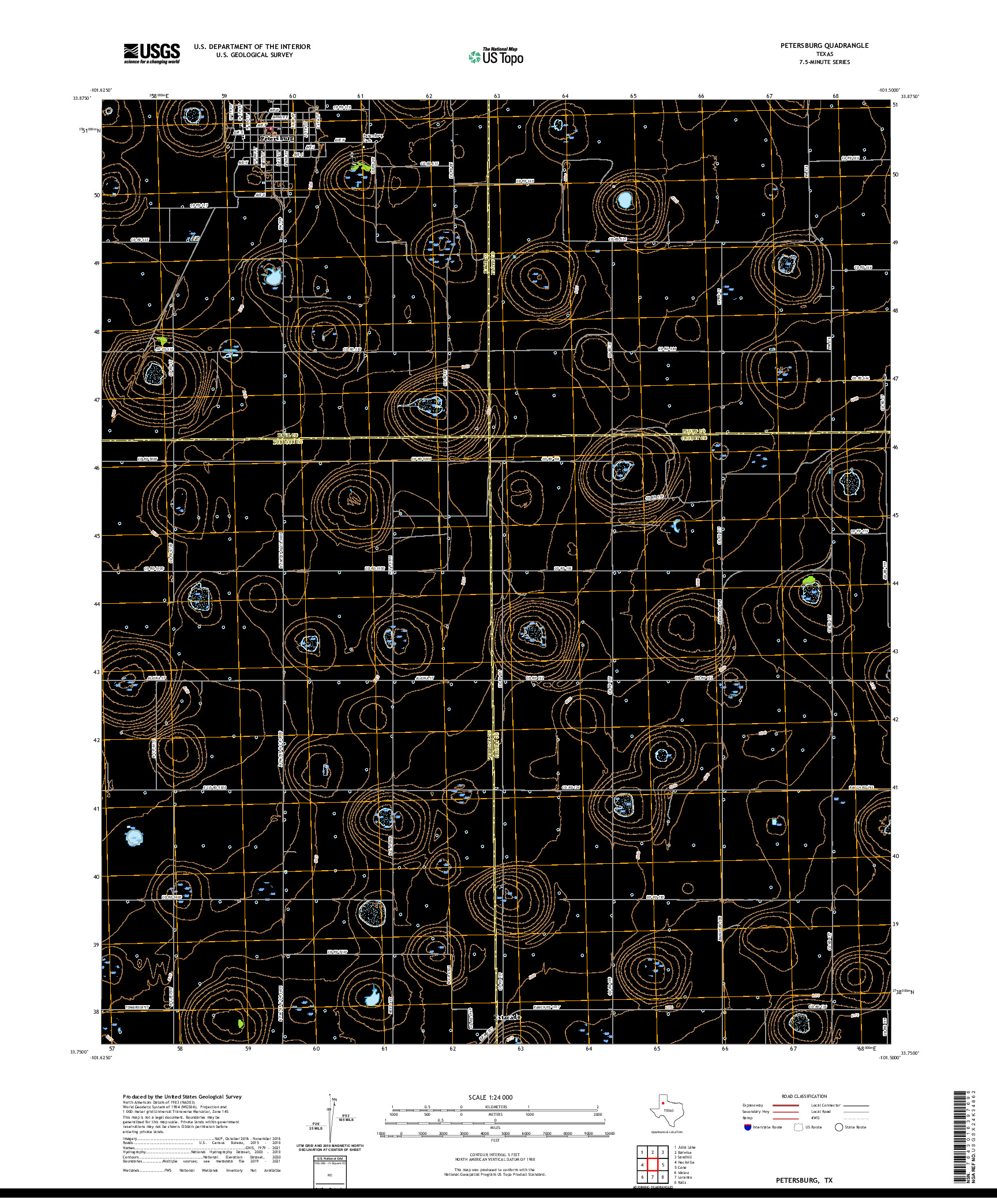 US TOPO 7.5-MINUTE MAP FOR PETERSBURG, TX