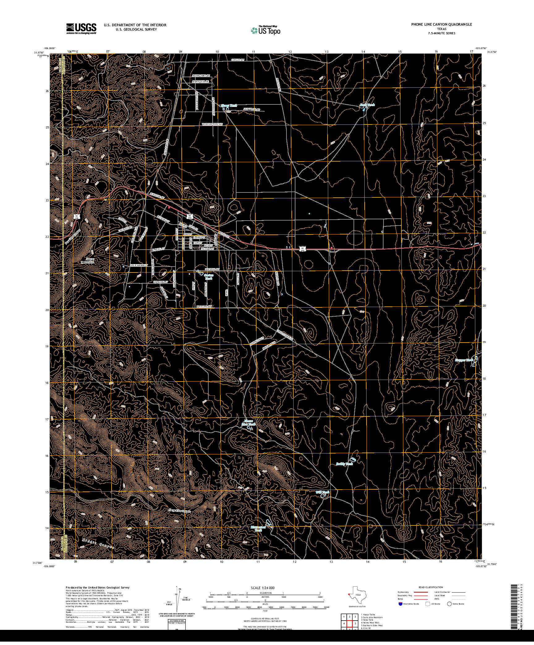 US TOPO 7.5-MINUTE MAP FOR PHONE LINE CANYON, TX