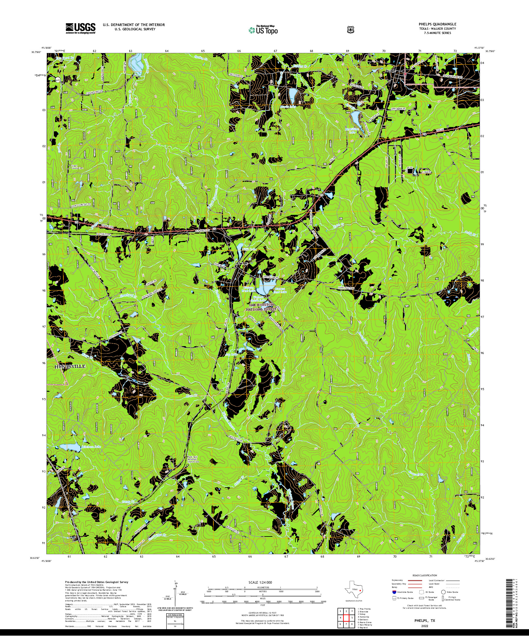 US TOPO 7.5-MINUTE MAP FOR PHELPS, TX