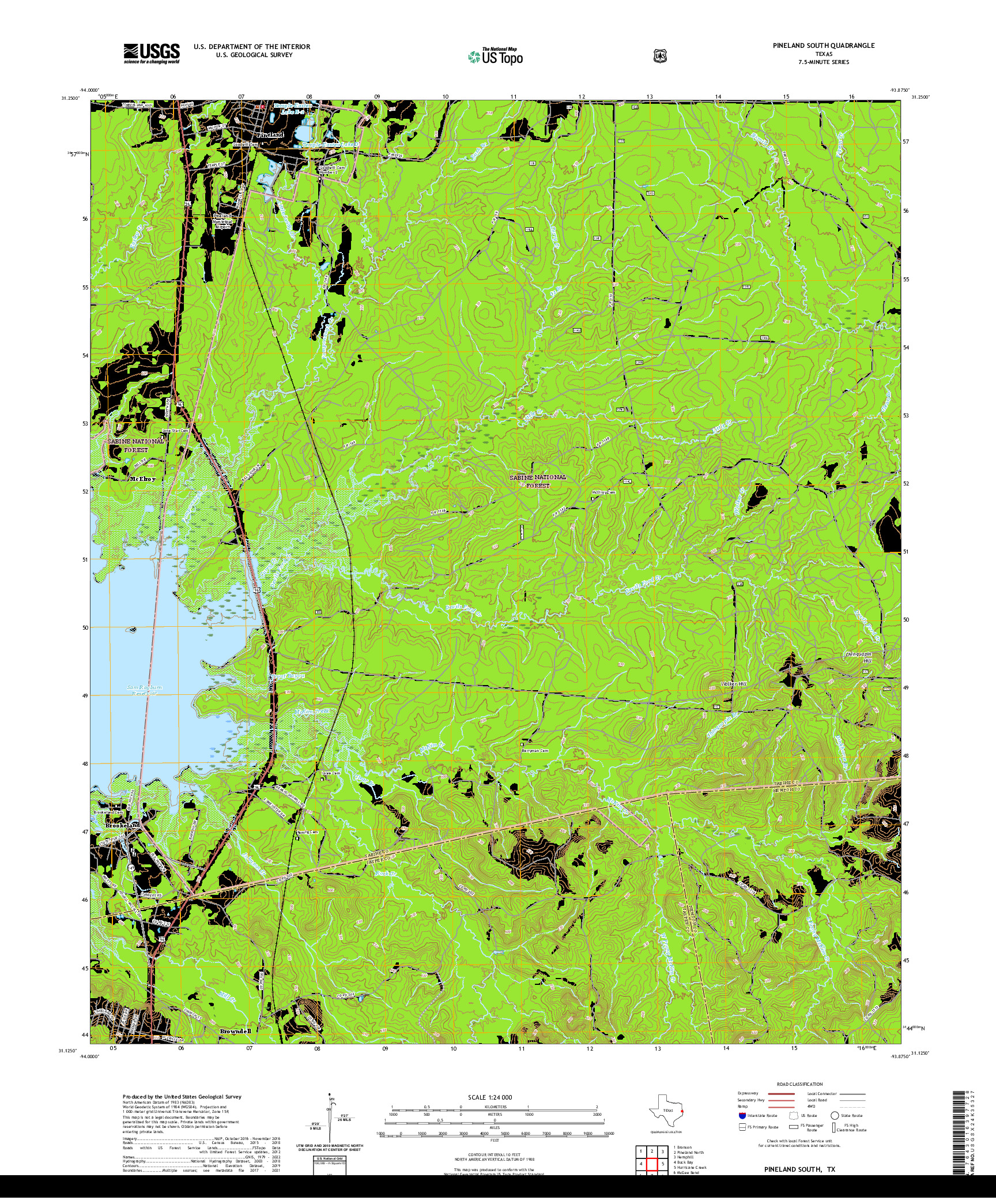 US TOPO 7.5-MINUTE MAP FOR PINELAND SOUTH, TX