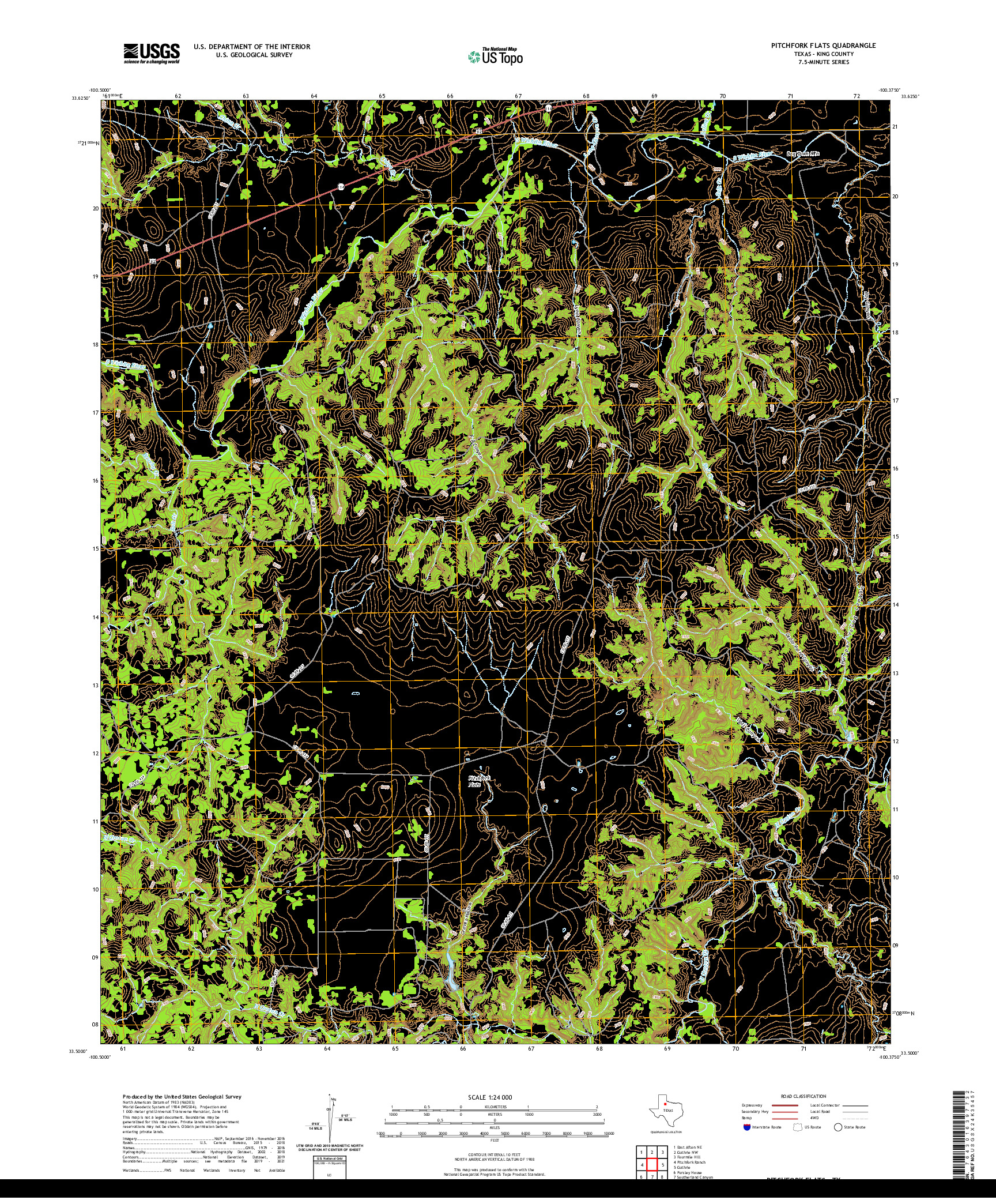 US TOPO 7.5-MINUTE MAP FOR PITCHFORK FLATS, TX