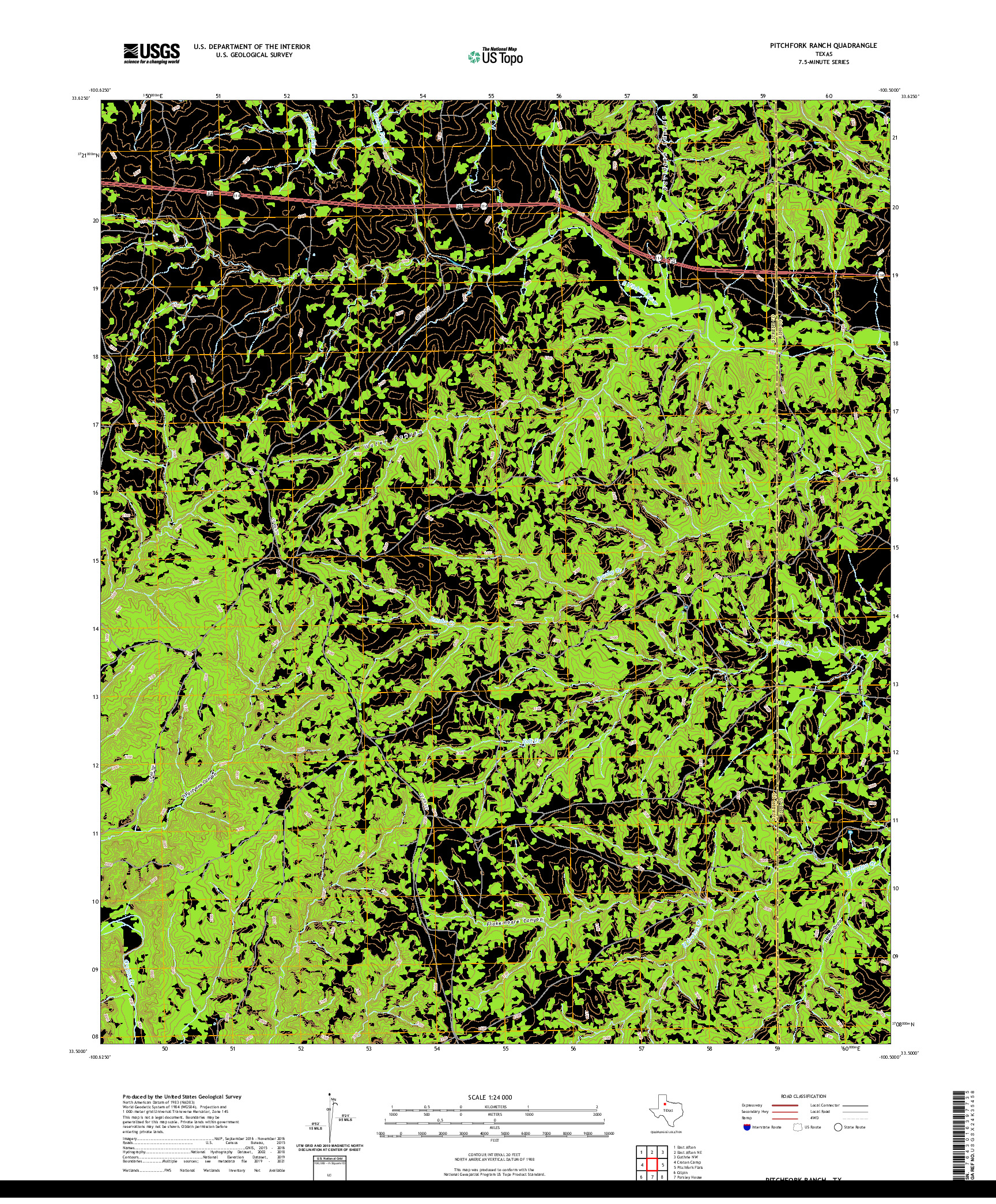 US TOPO 7.5-MINUTE MAP FOR PITCHFORK RANCH, TX