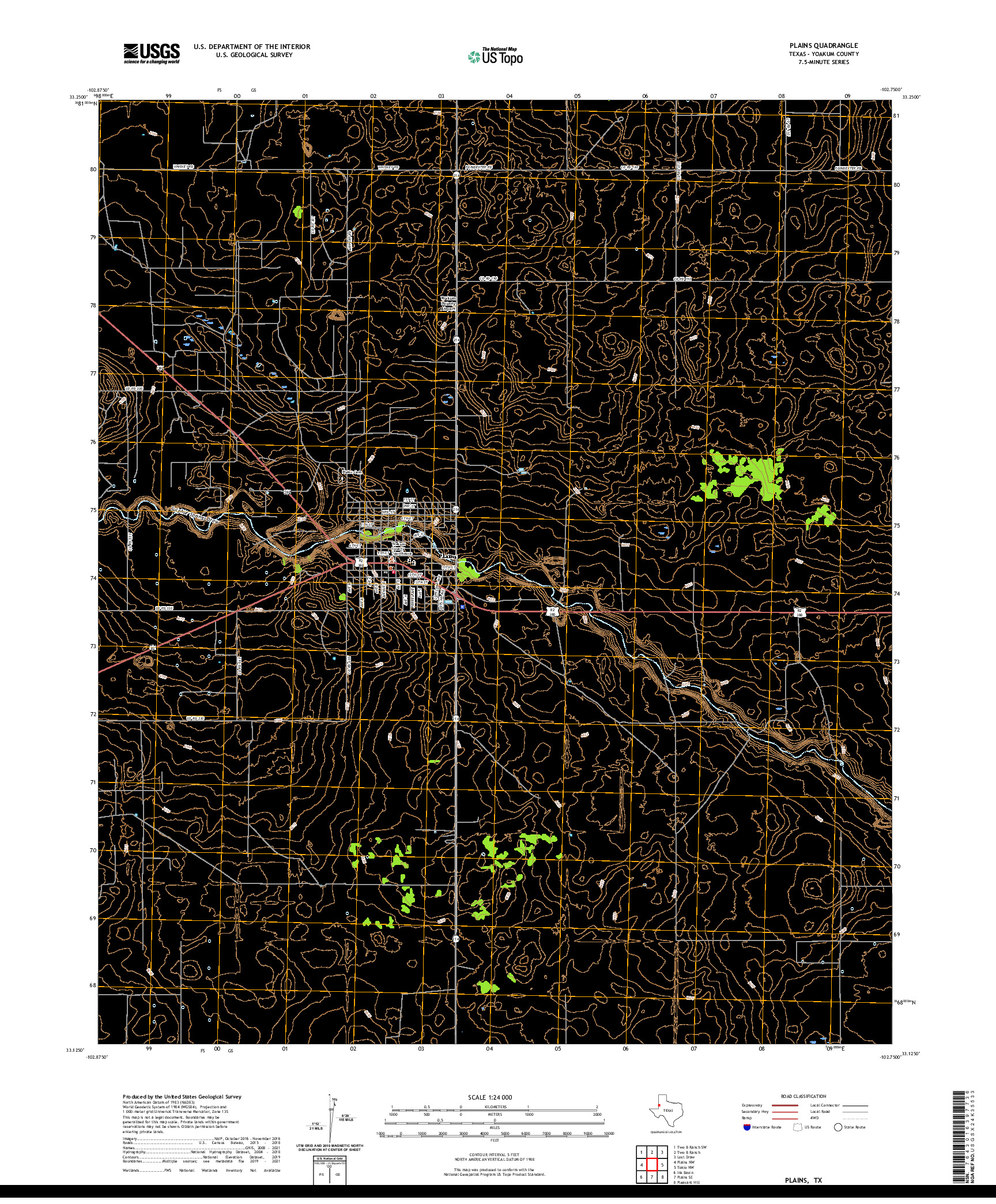 US TOPO 7.5-MINUTE MAP FOR PLAINS, TX