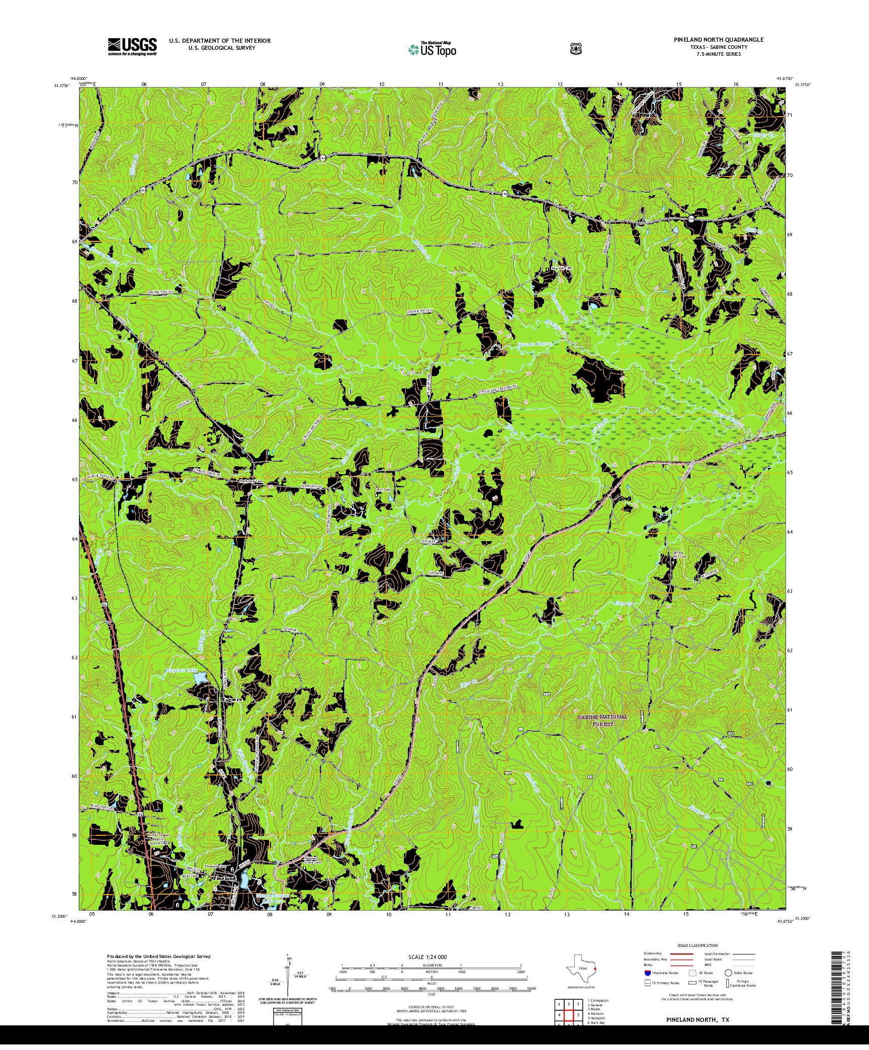 US TOPO 7.5-MINUTE MAP FOR PINELAND NORTH, TX