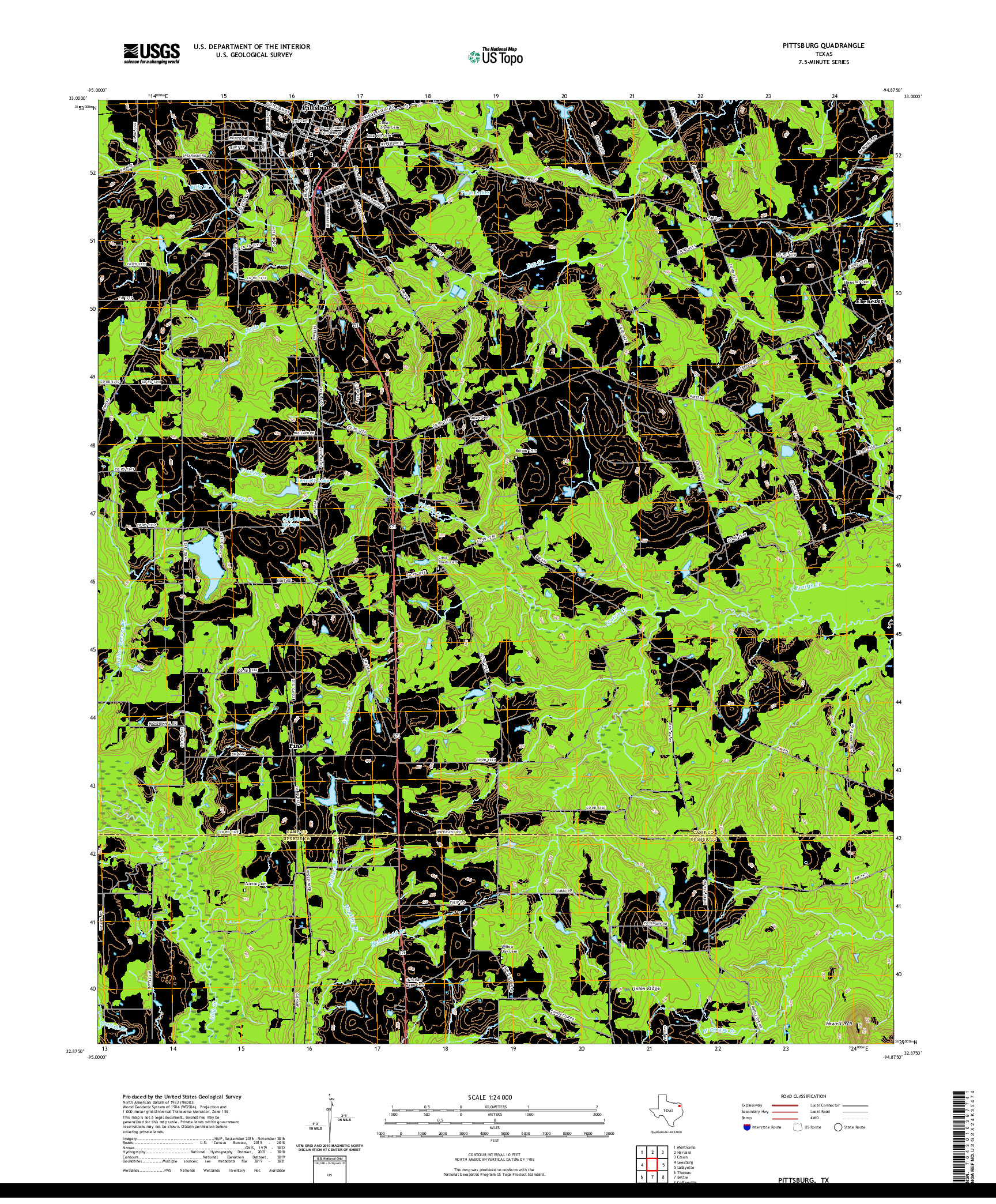 US TOPO 7.5-MINUTE MAP FOR PITTSBURG, TX