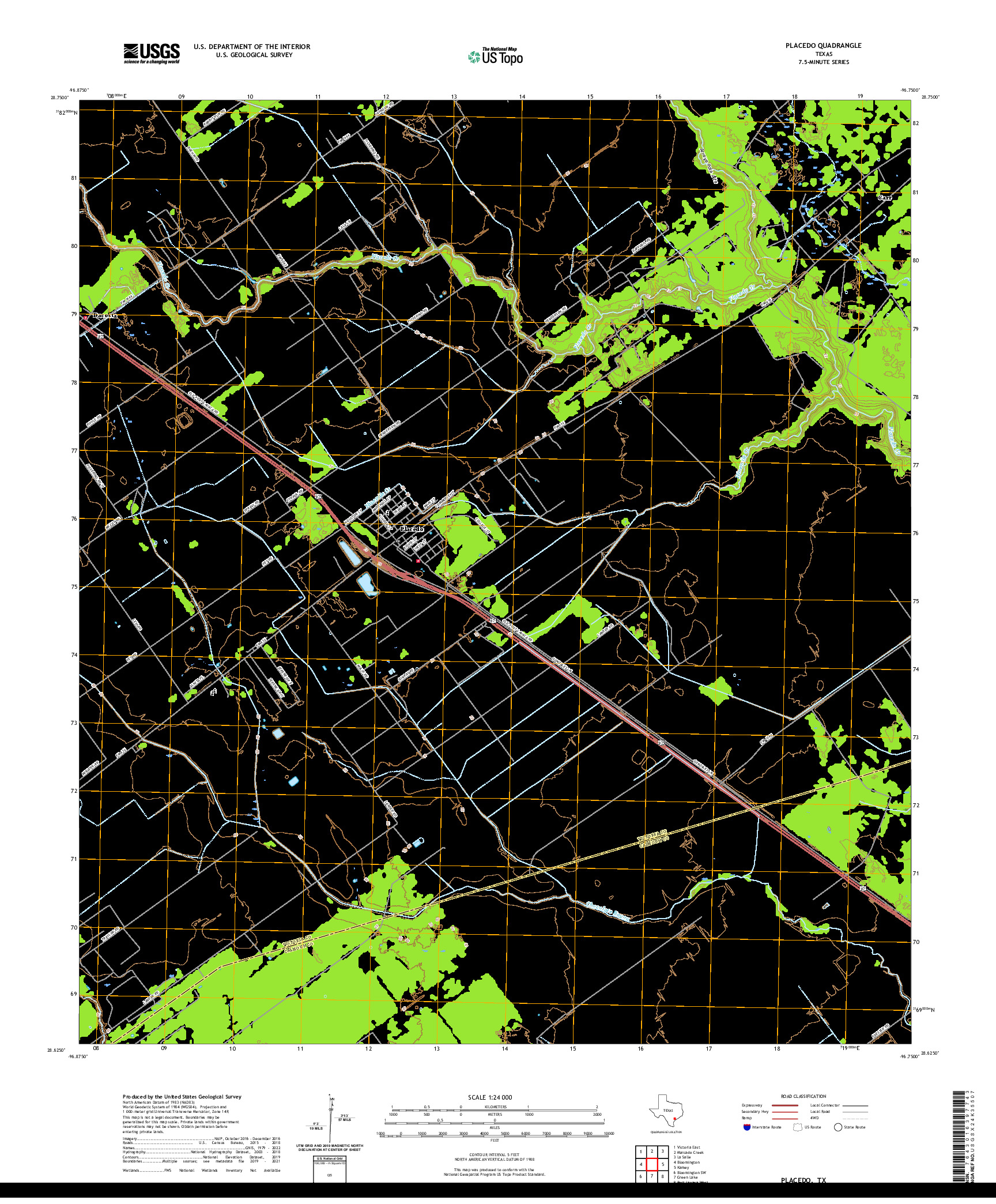 US TOPO 7.5-MINUTE MAP FOR PLACEDO, TX