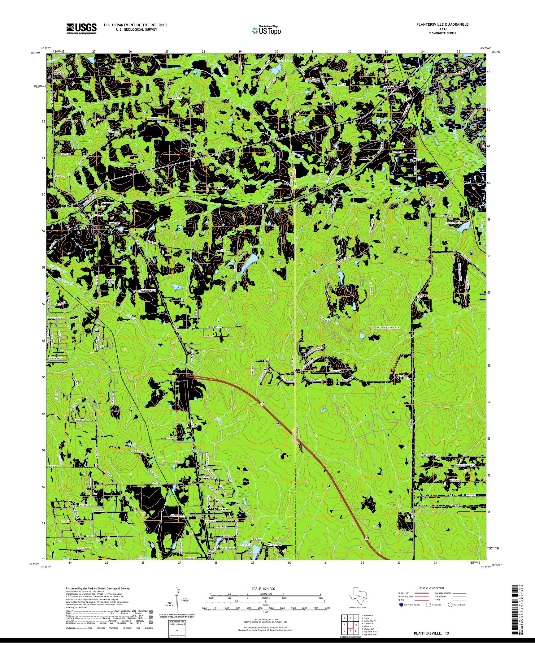 US TOPO 7.5-MINUTE MAP FOR PLANTERSVILLE, TX