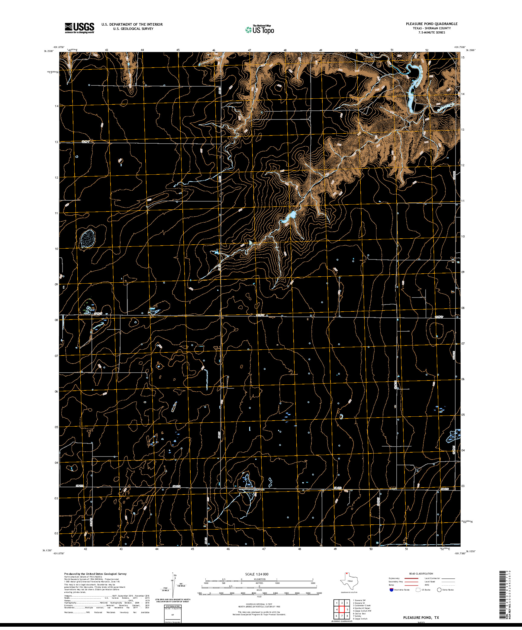 US TOPO 7.5-MINUTE MAP FOR PLEASURE POND, TX