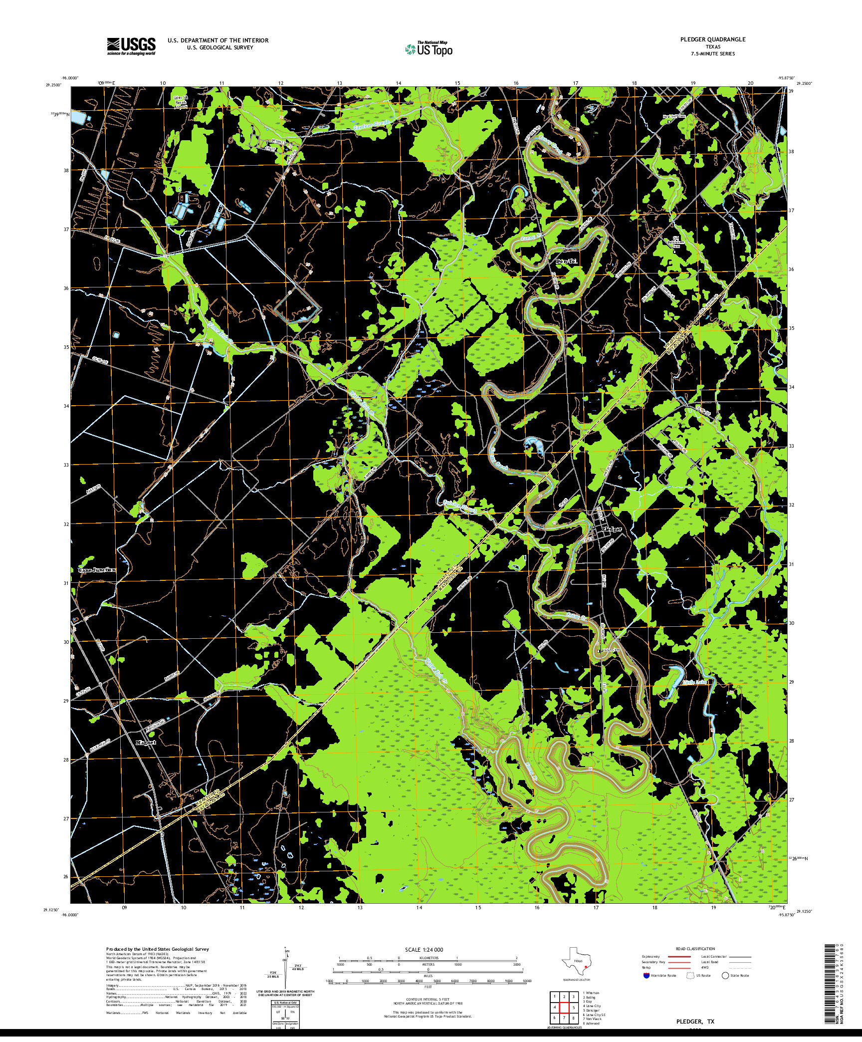 US TOPO 7.5-MINUTE MAP FOR PLEDGER, TX