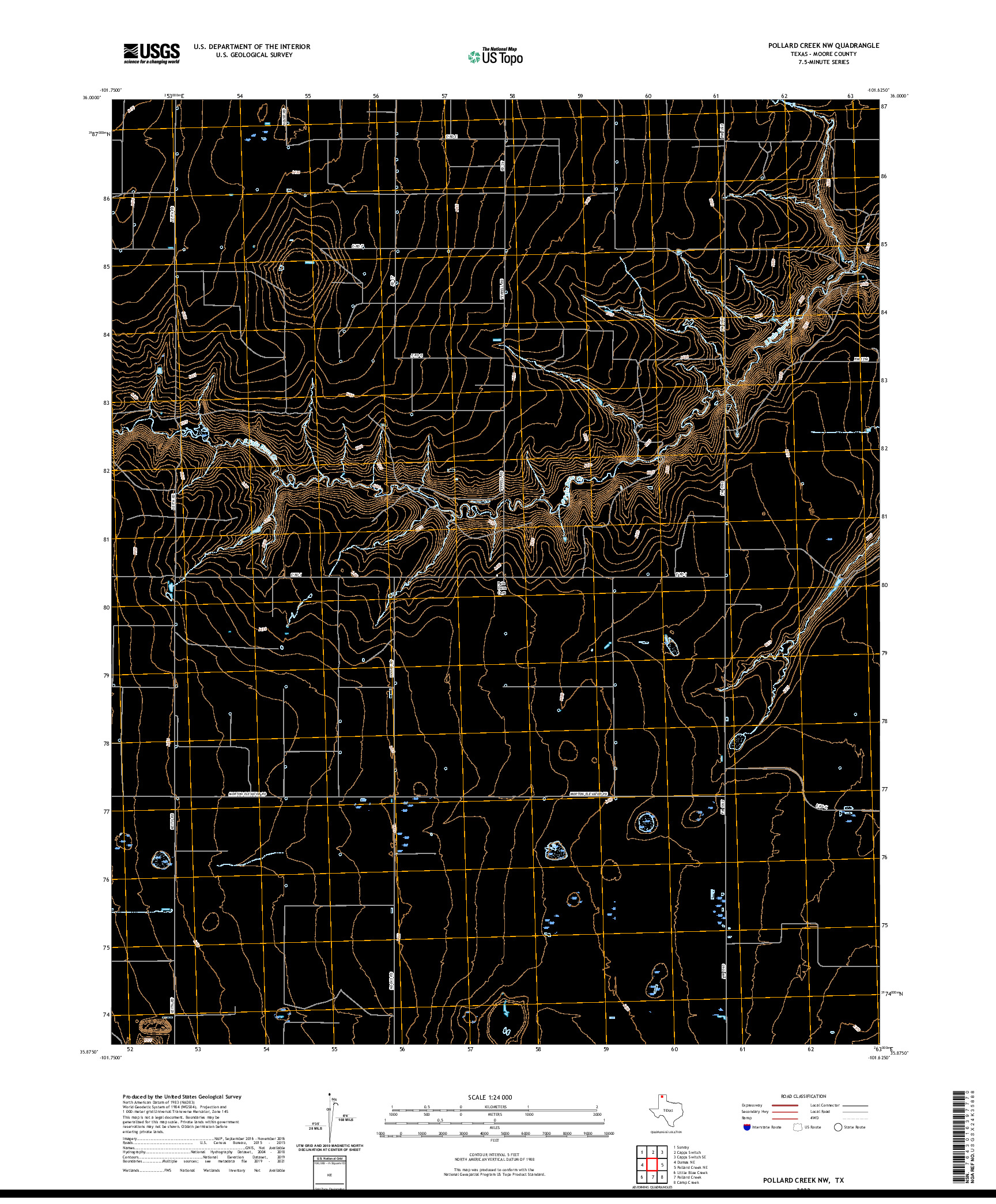 US TOPO 7.5-MINUTE MAP FOR POLLARD CREEK NW, TX