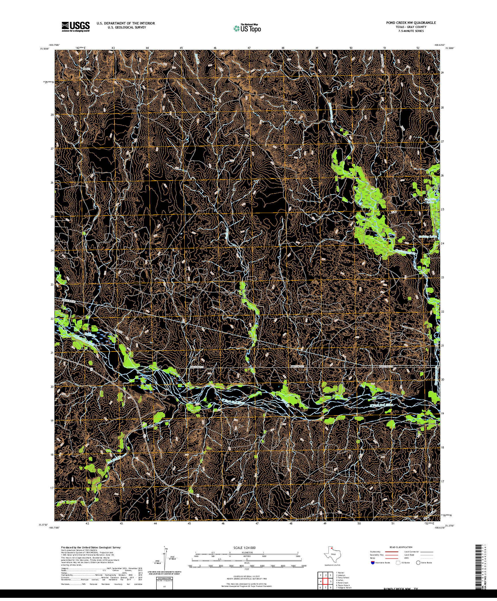 US TOPO 7.5-MINUTE MAP FOR POND CREEK NW, TX