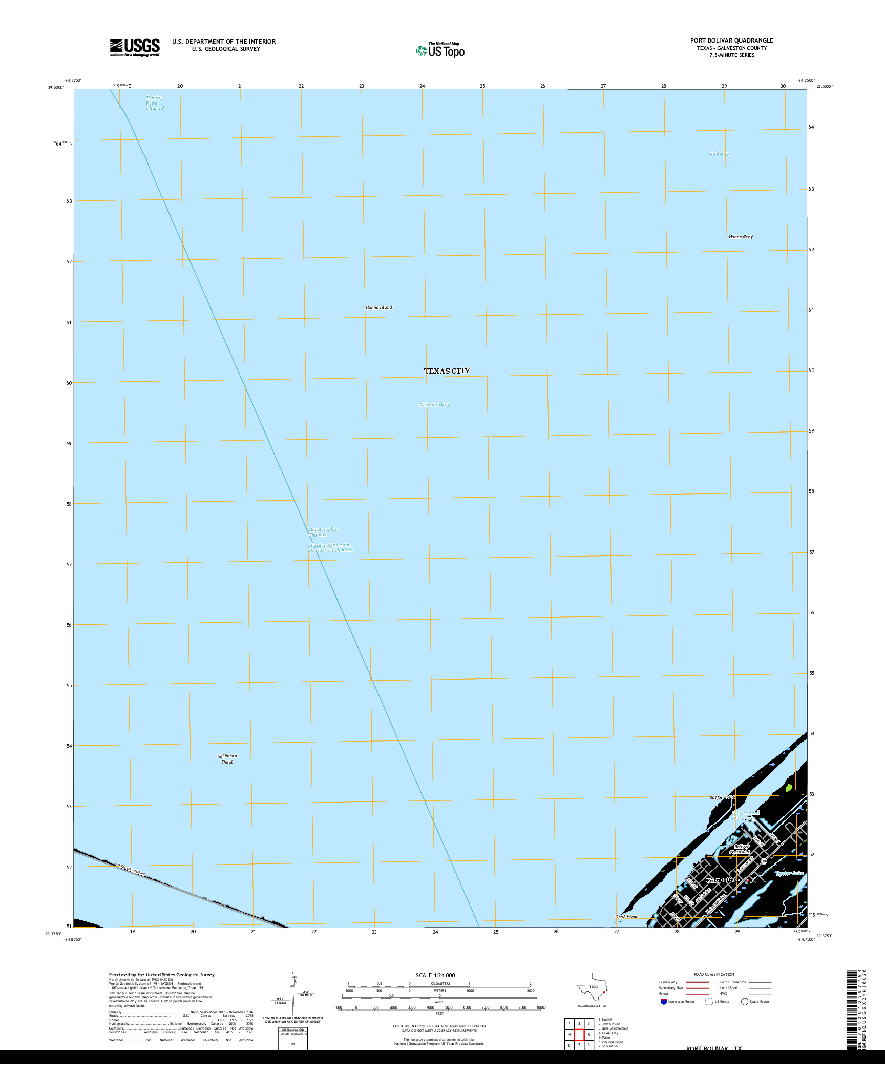 US TOPO 7.5-MINUTE MAP FOR PORT BOLIVAR, TX