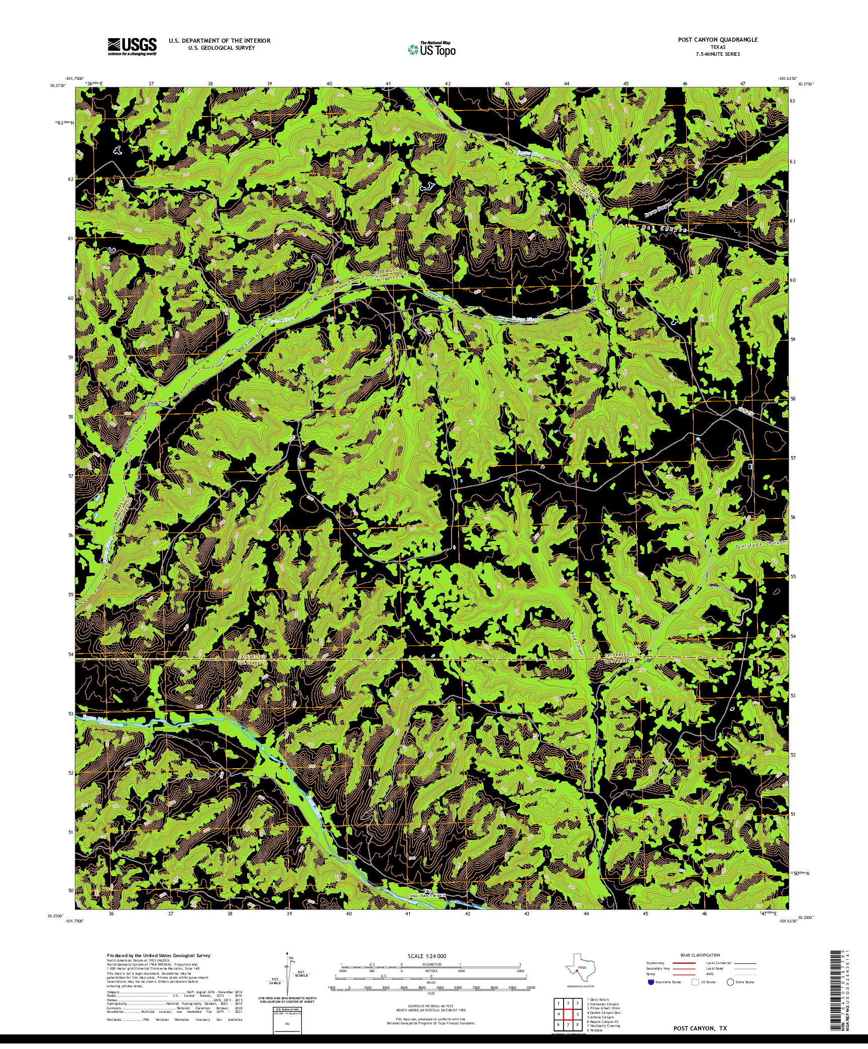 US TOPO 7.5-MINUTE MAP FOR POST CANYON, TX