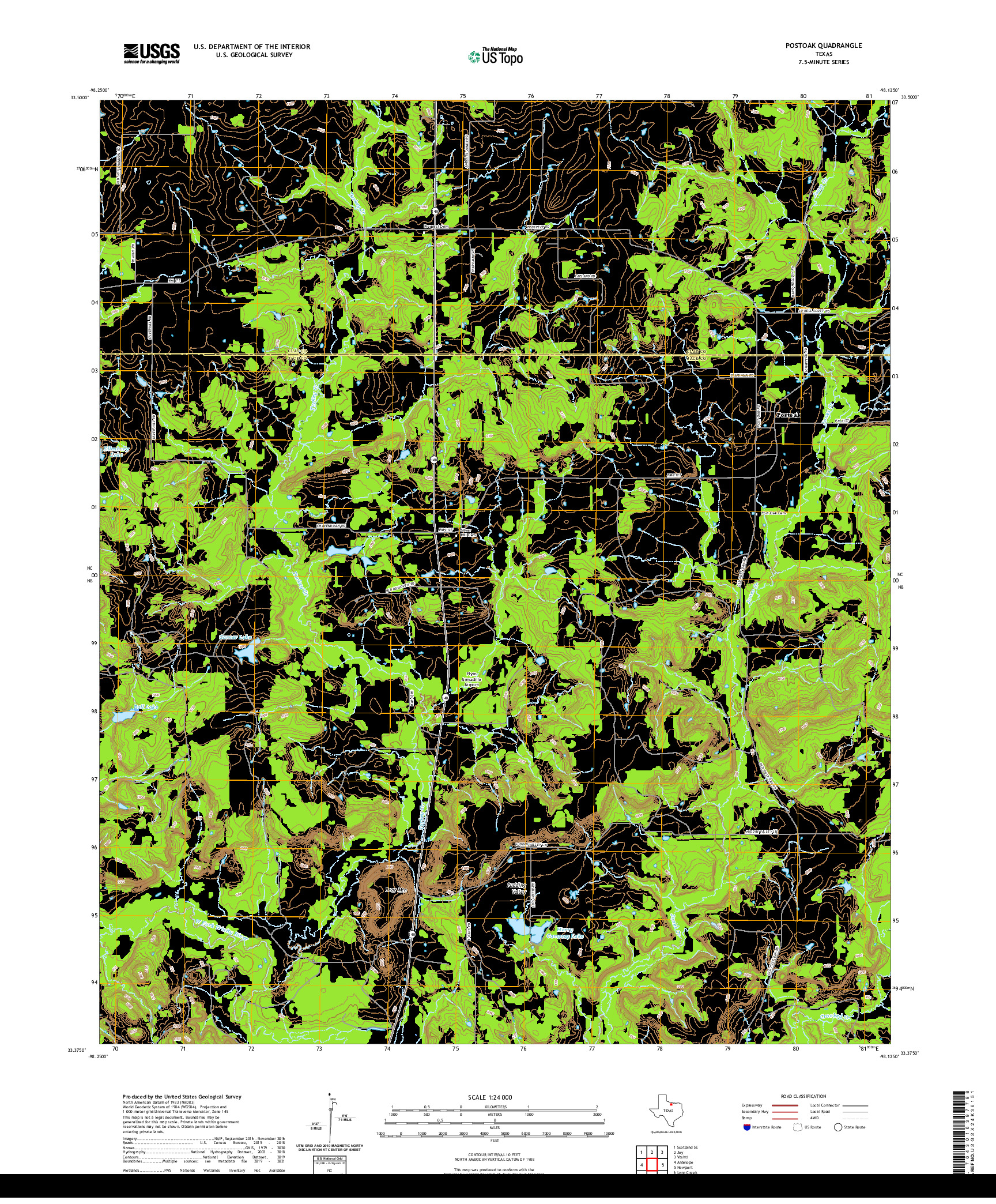 US TOPO 7.5-MINUTE MAP FOR POSTOAK, TX