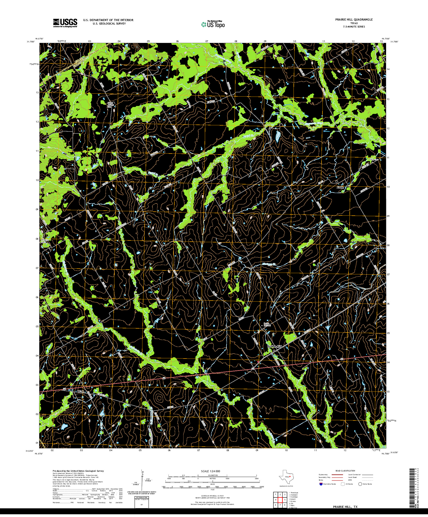 US TOPO 7.5-MINUTE MAP FOR PRAIRIE HILL, TX