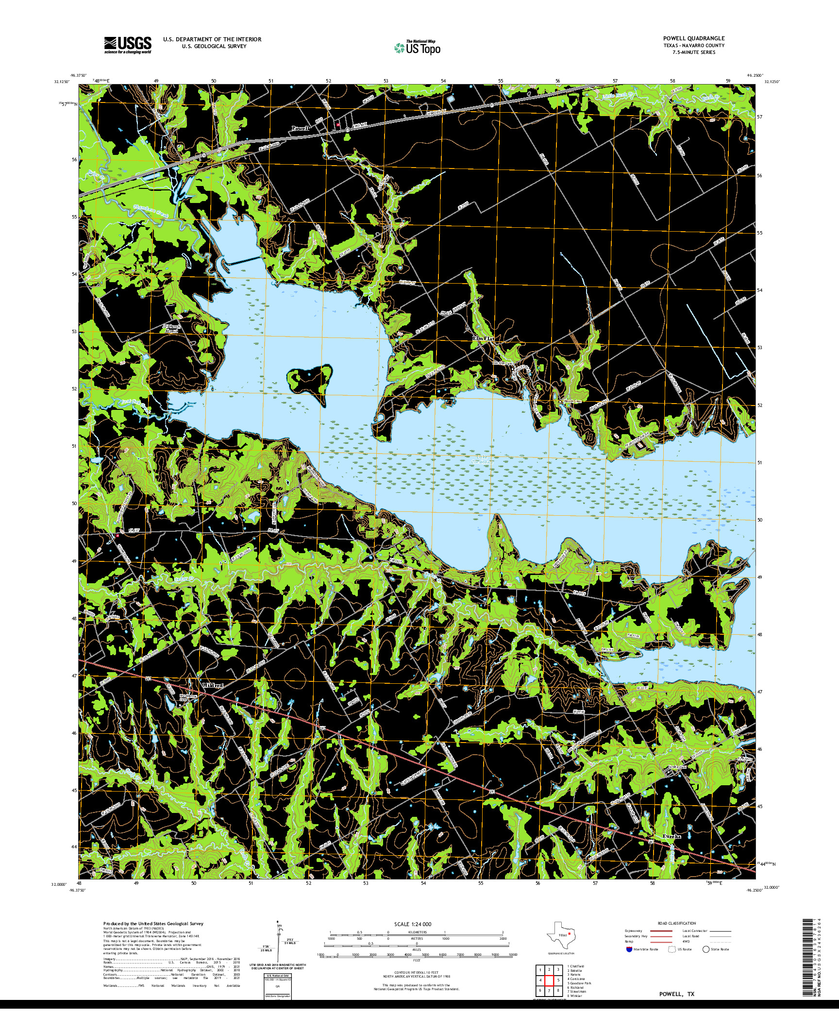 US TOPO 7.5-MINUTE MAP FOR POWELL, TX