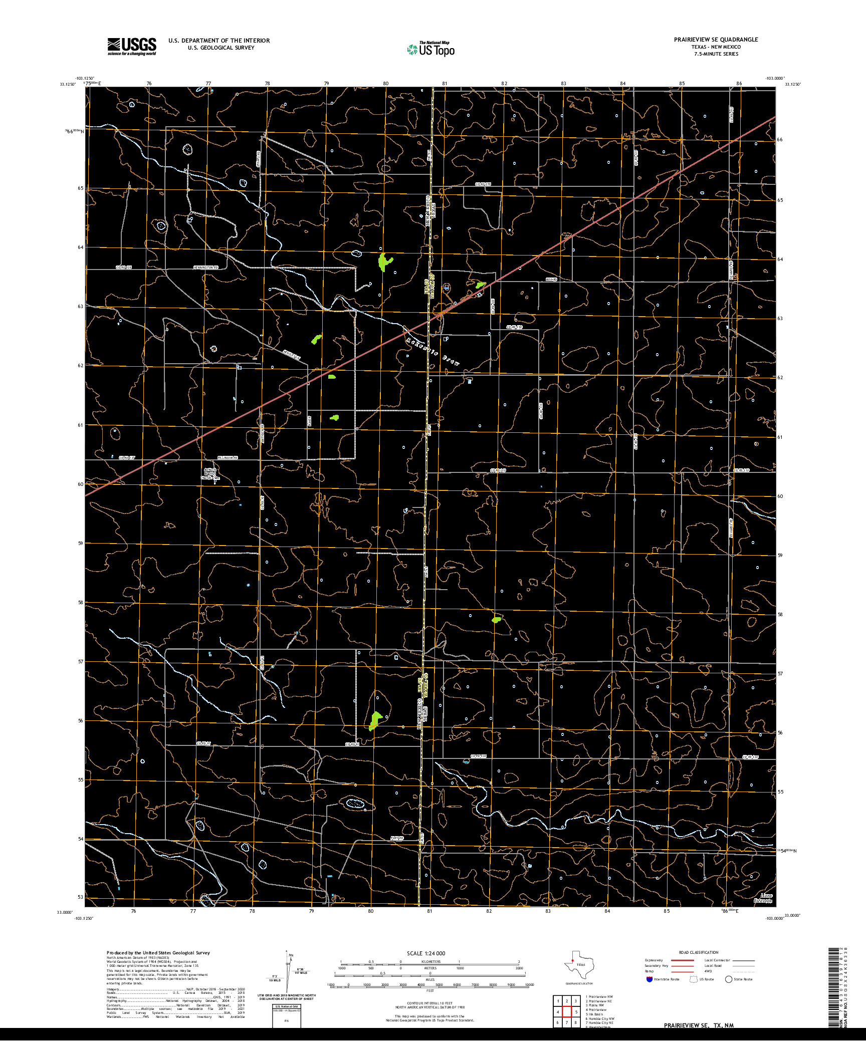 US TOPO 7.5-MINUTE MAP FOR PRAIRIEVIEW SE, TX,NM