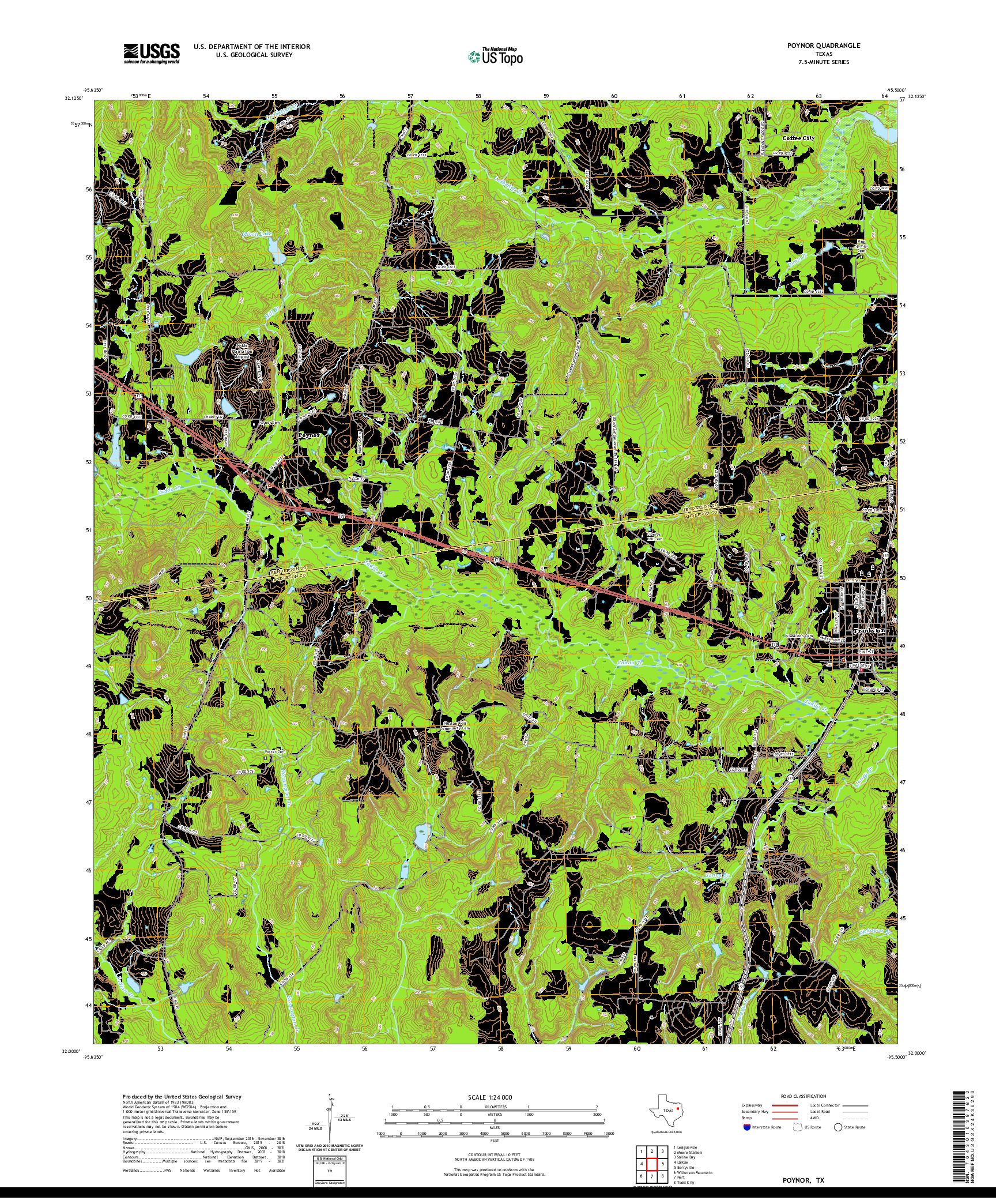 US TOPO 7.5-MINUTE MAP FOR POYNOR, TX