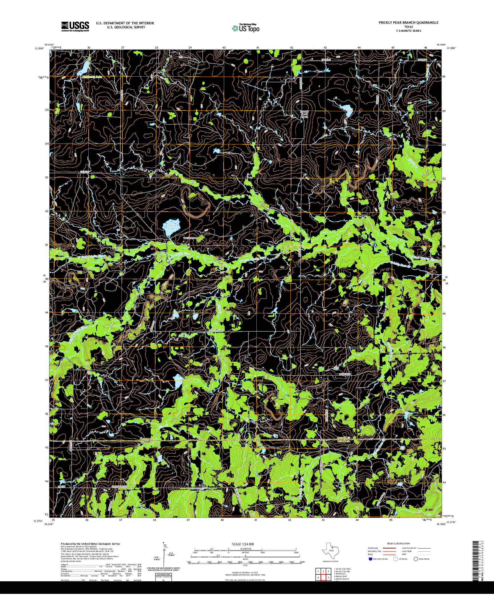 US TOPO 7.5-MINUTE MAP FOR PRICKLY PEAR BRANCH, TX