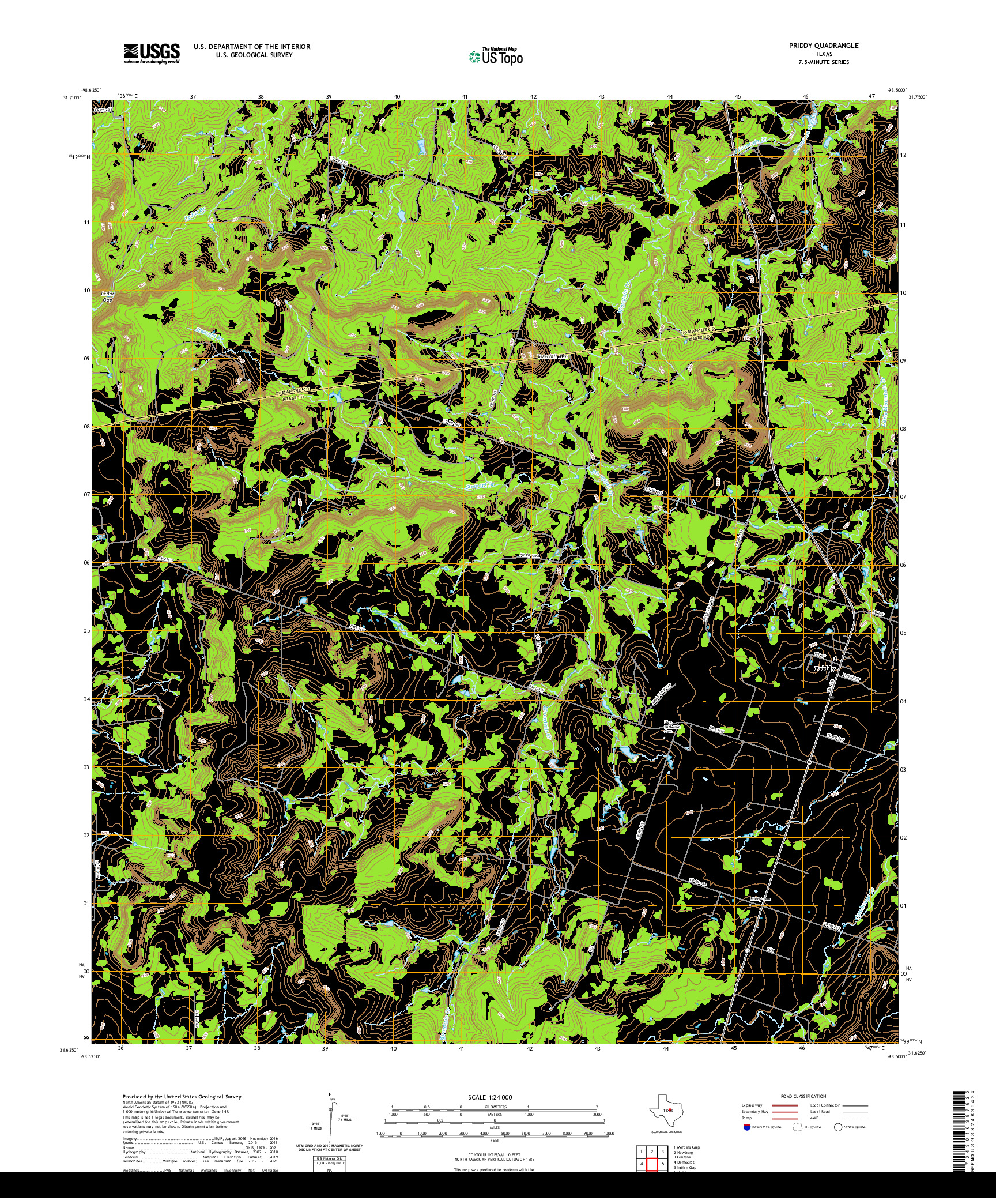 US TOPO 7.5-MINUTE MAP FOR PRIDDY, TX