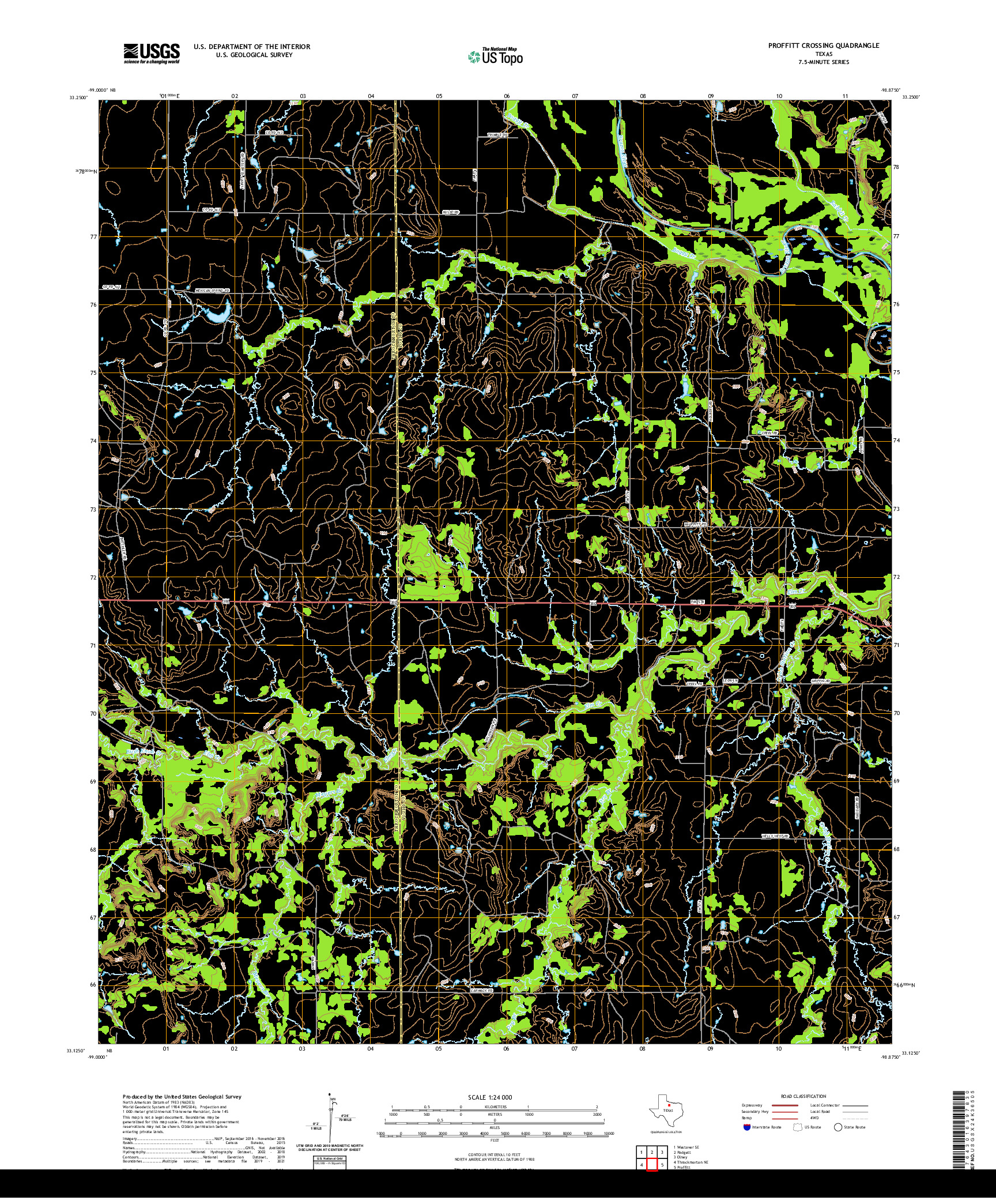 US TOPO 7.5-MINUTE MAP FOR PROFFITT CROSSING, TX