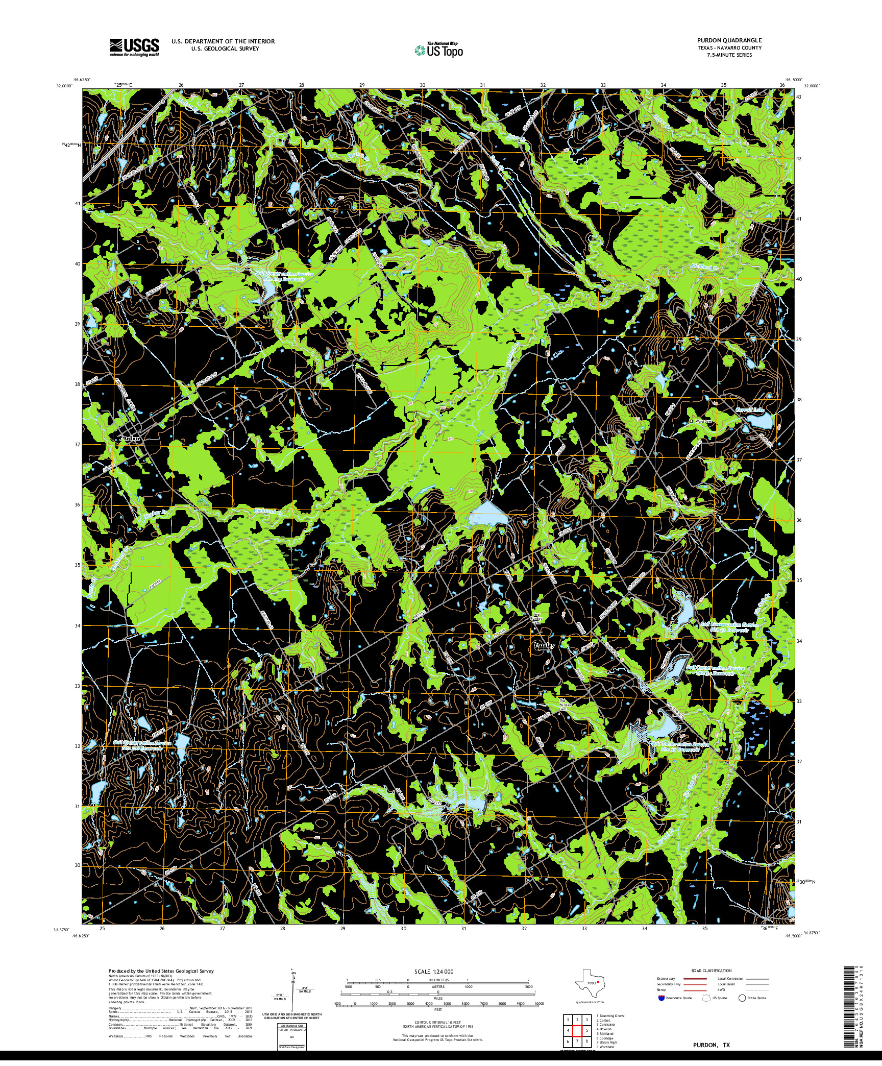 US TOPO 7.5-MINUTE MAP FOR PURDON, TX