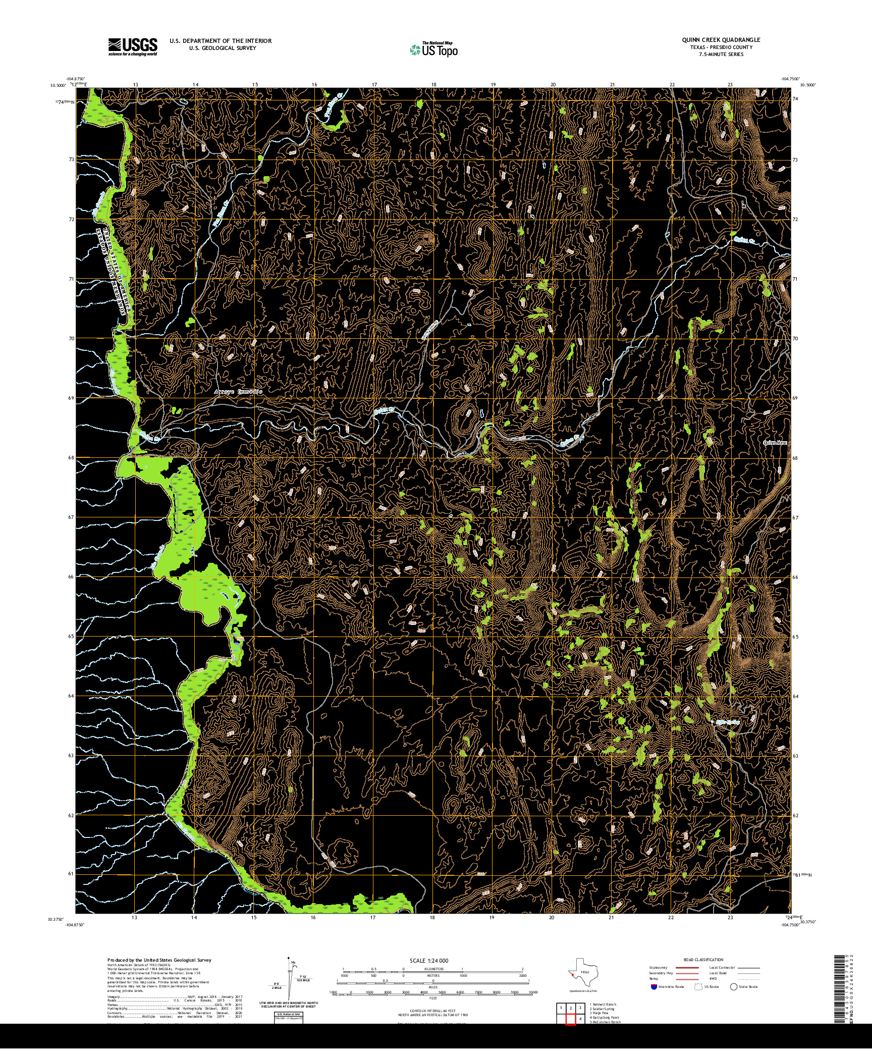 US TOPO 7.5-MINUTE MAP FOR QUINN CREEK, TX,CHH