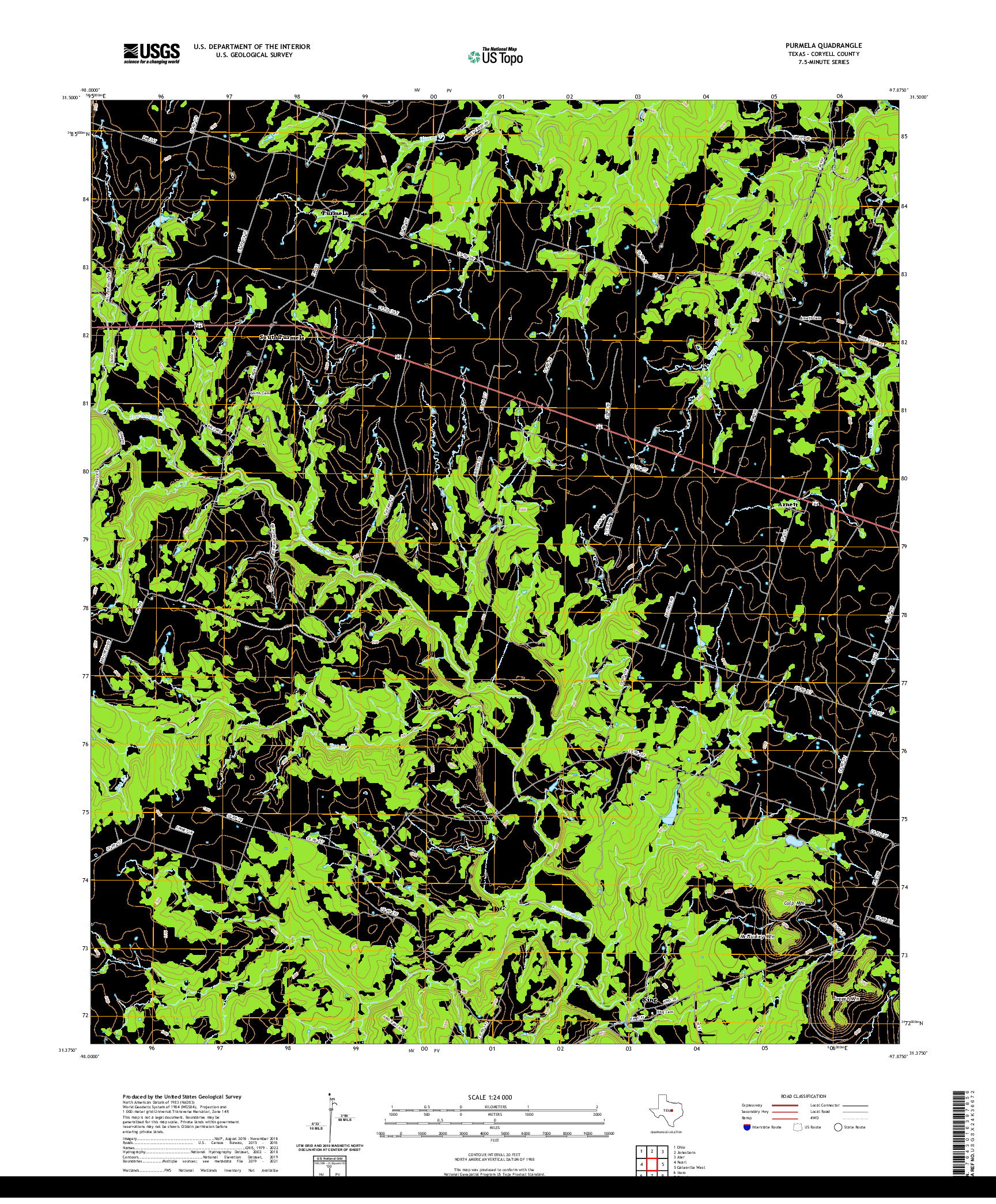 US TOPO 7.5-MINUTE MAP FOR PURMELA, TX