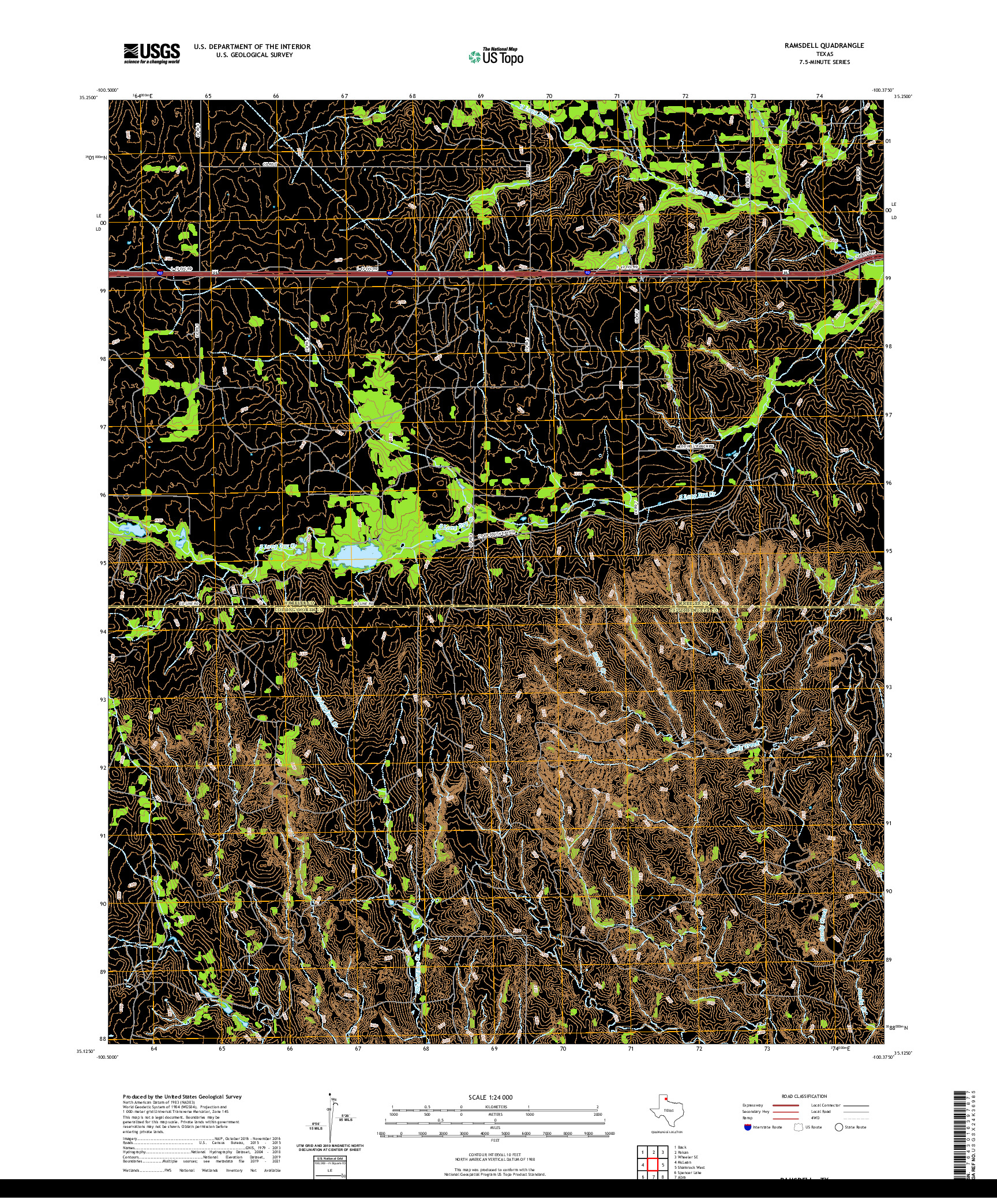 US TOPO 7.5-MINUTE MAP FOR RAMSDELL, TX