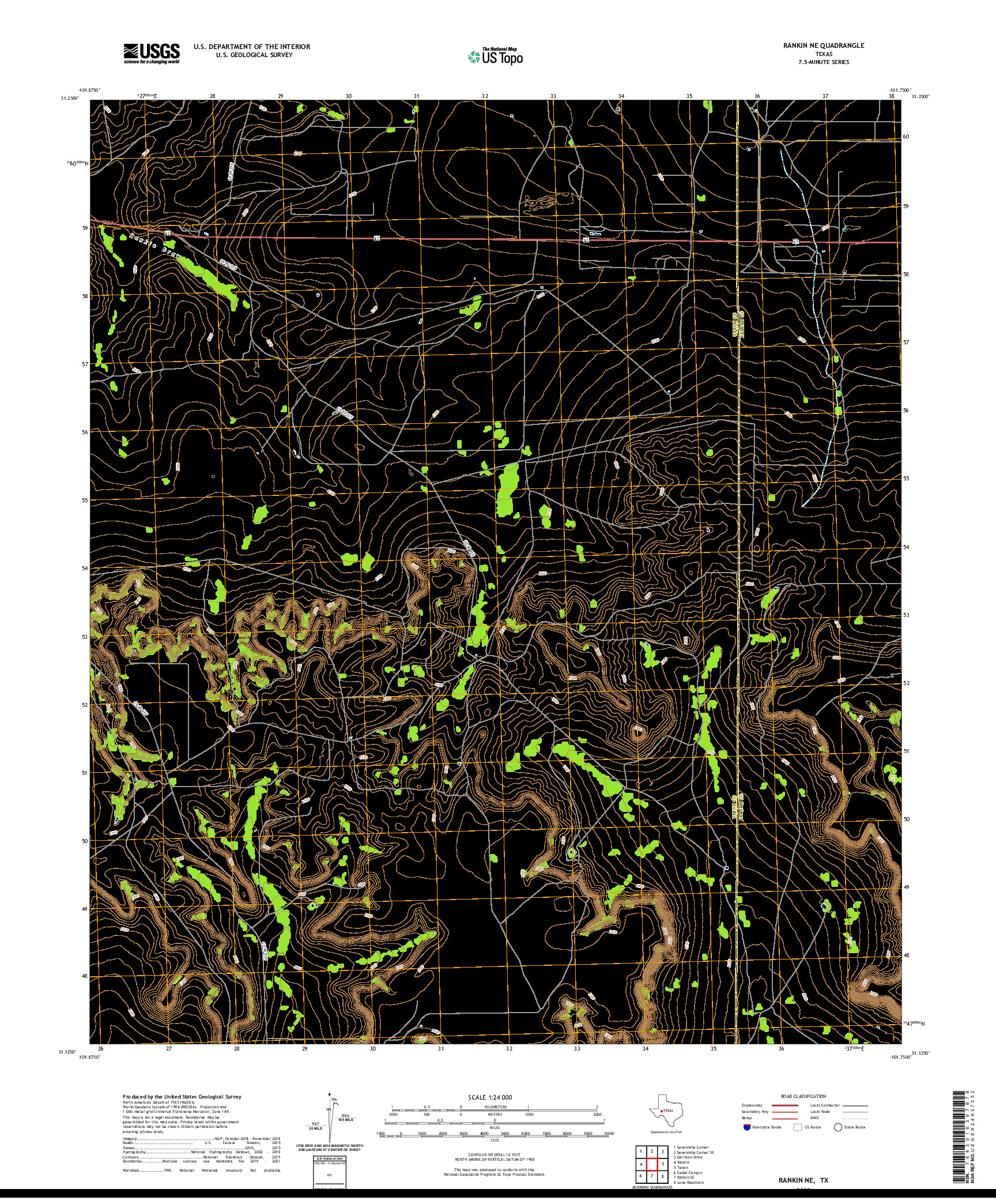 US TOPO 7.5-MINUTE MAP FOR RANKIN NE, TX