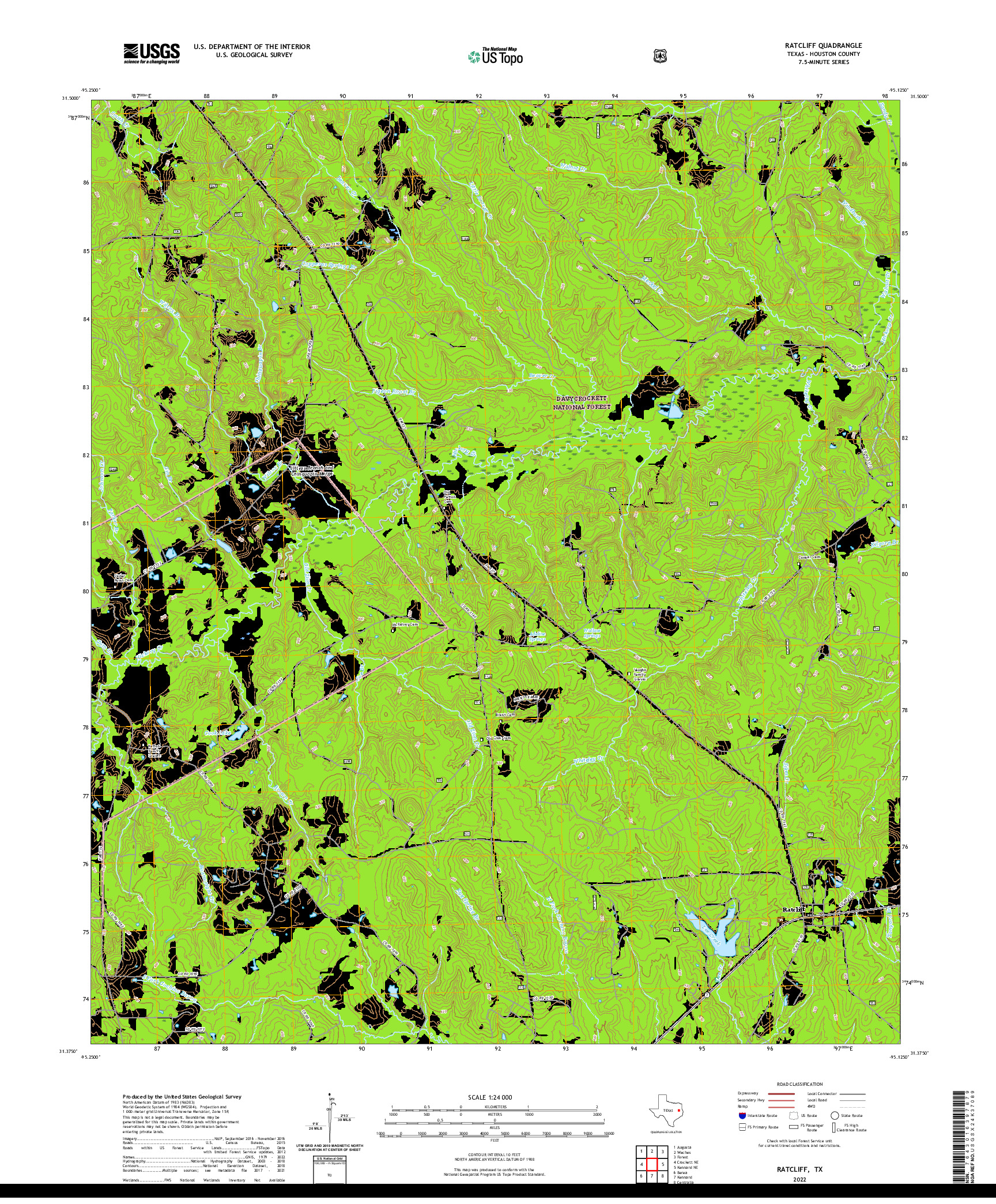 US TOPO 7.5-MINUTE MAP FOR RATCLIFF, TX