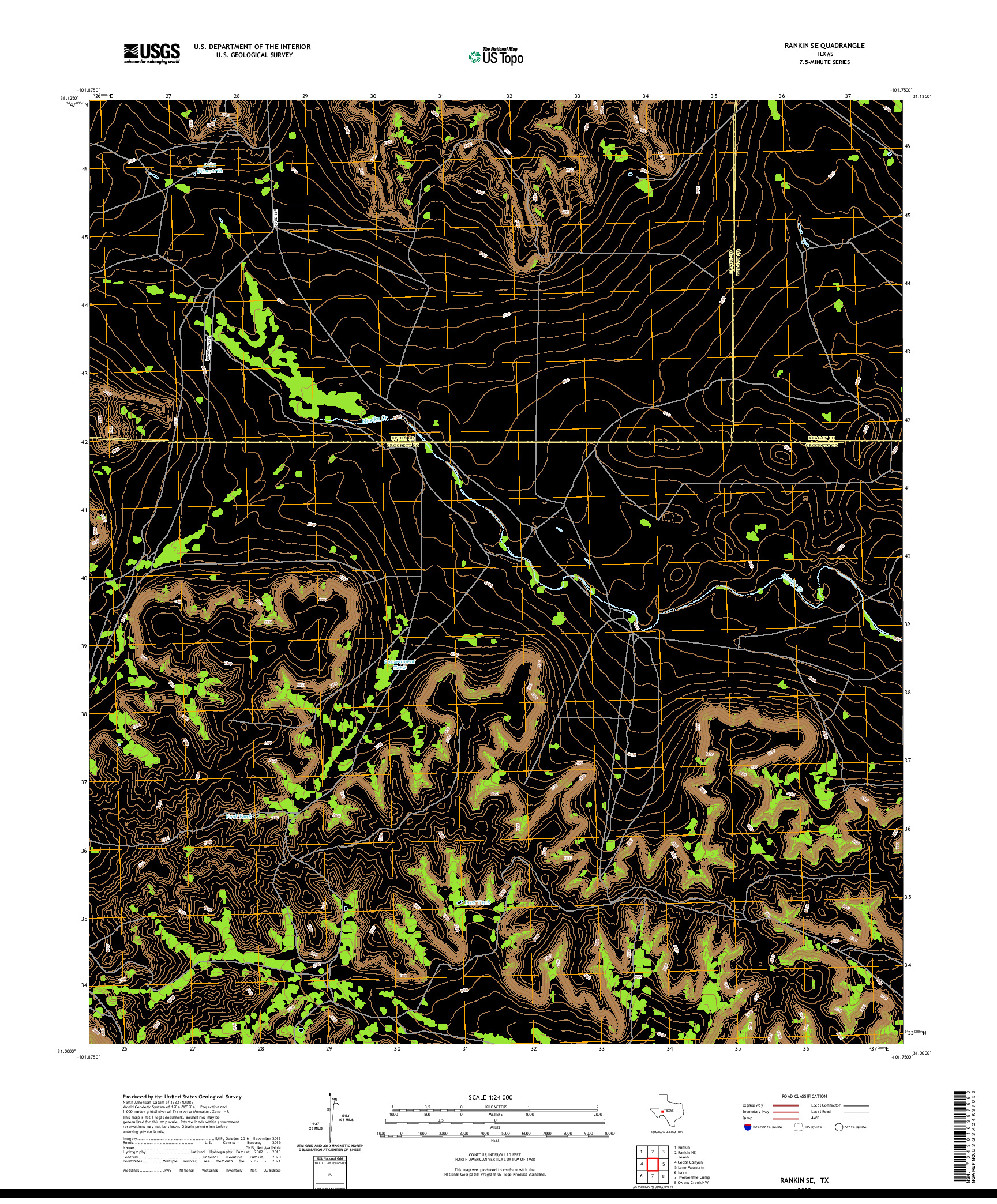 US TOPO 7.5-MINUTE MAP FOR RANKIN SE, TX
