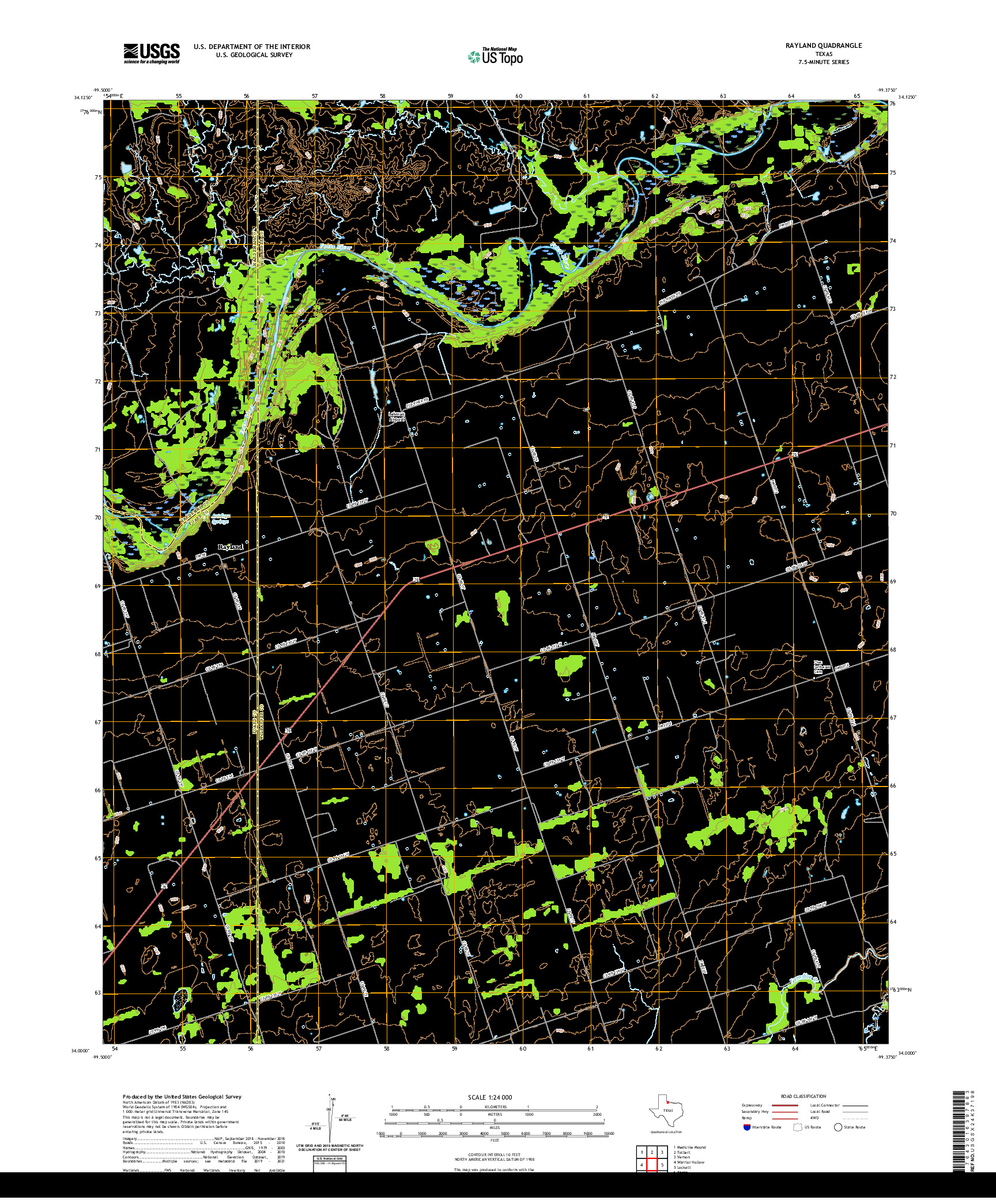 US TOPO 7.5-MINUTE MAP FOR RAYLAND, TX