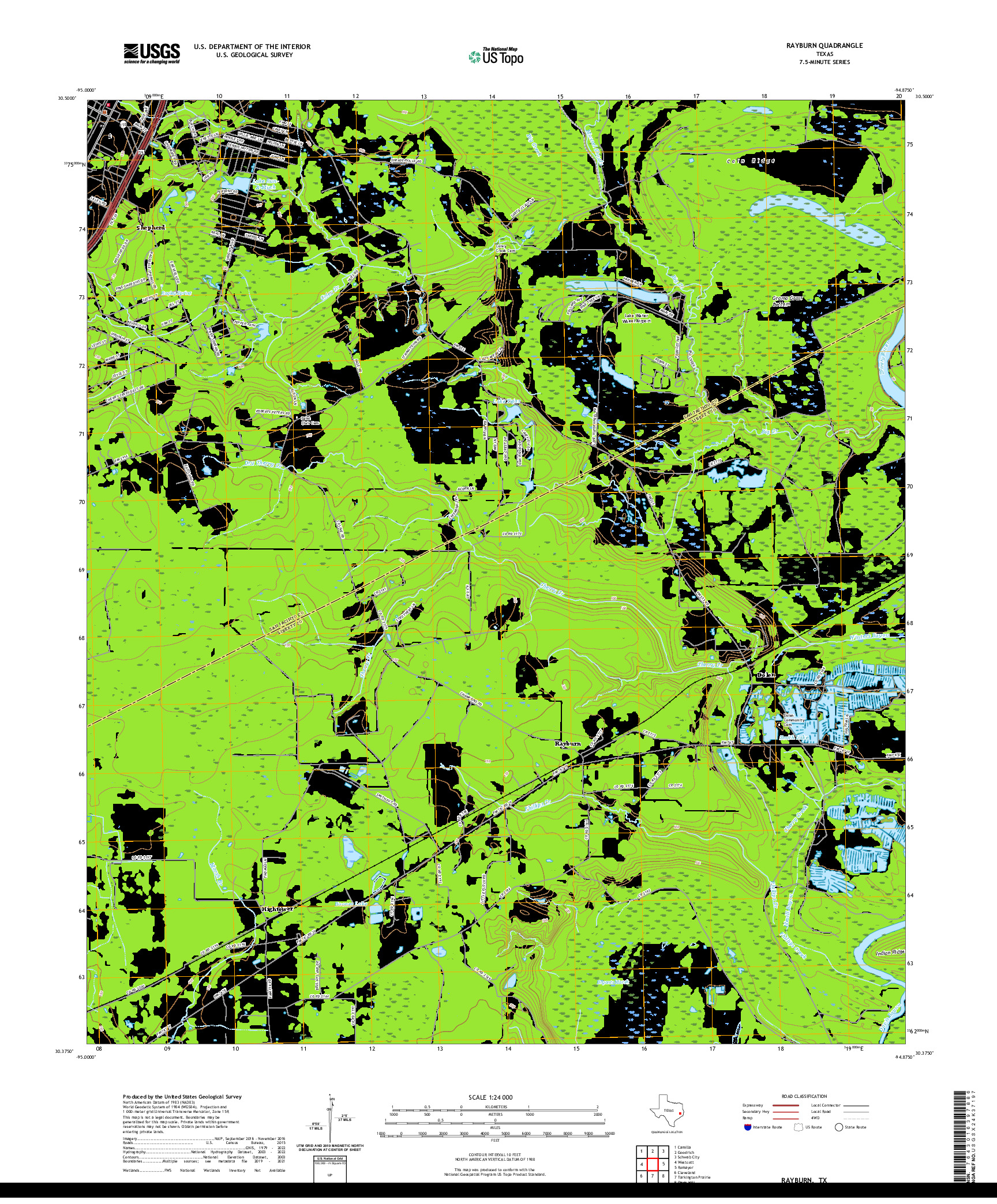 US TOPO 7.5-MINUTE MAP FOR RAYBURN, TX