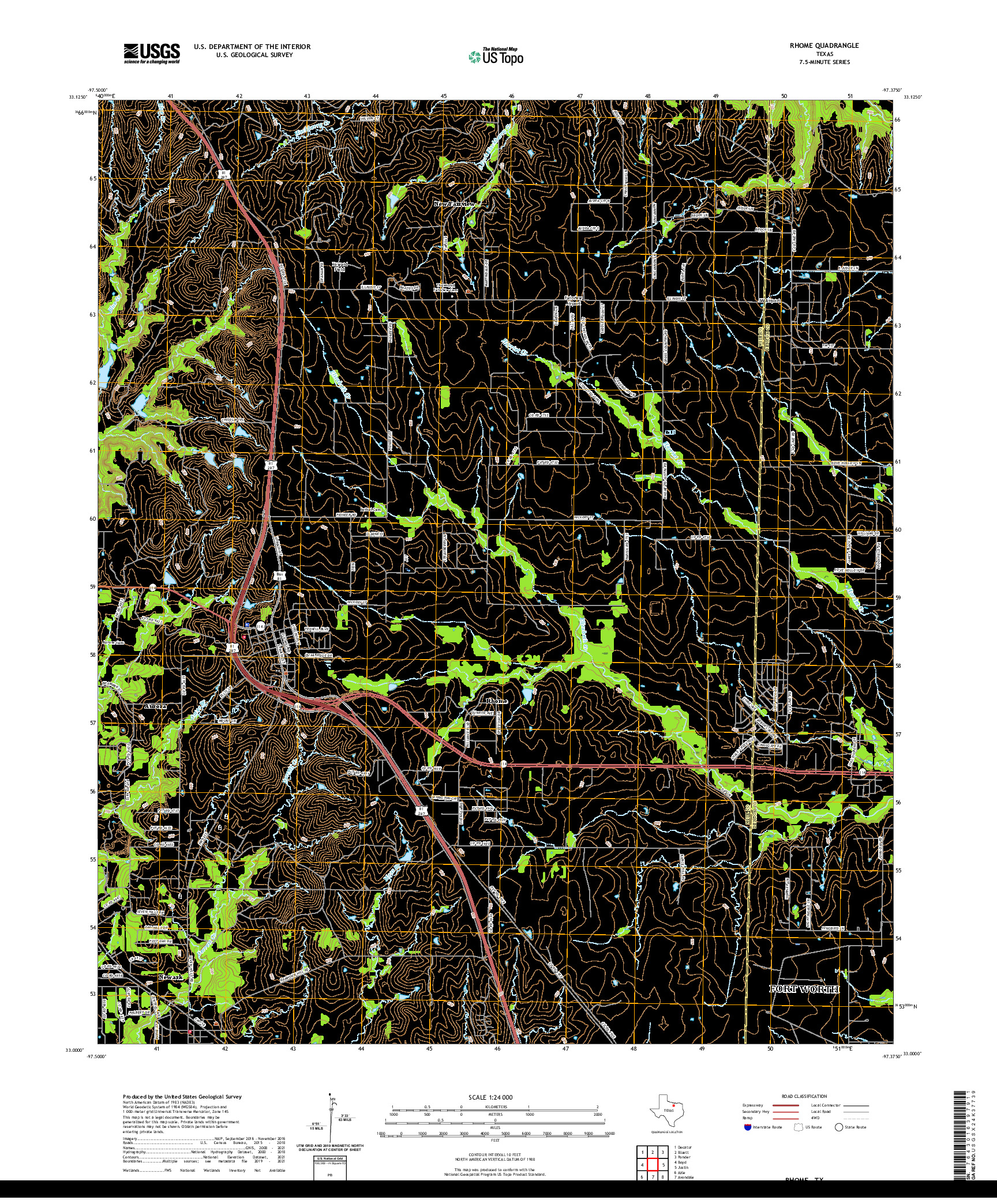 US TOPO 7.5-MINUTE MAP FOR RHOME, TX