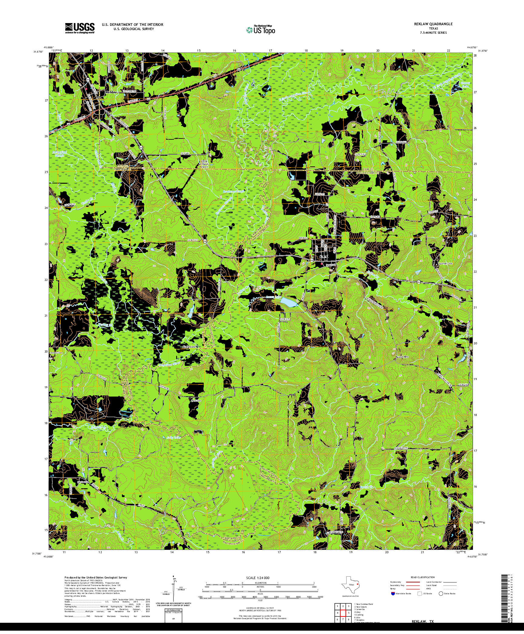 US TOPO 7.5-MINUTE MAP FOR REKLAW, TX