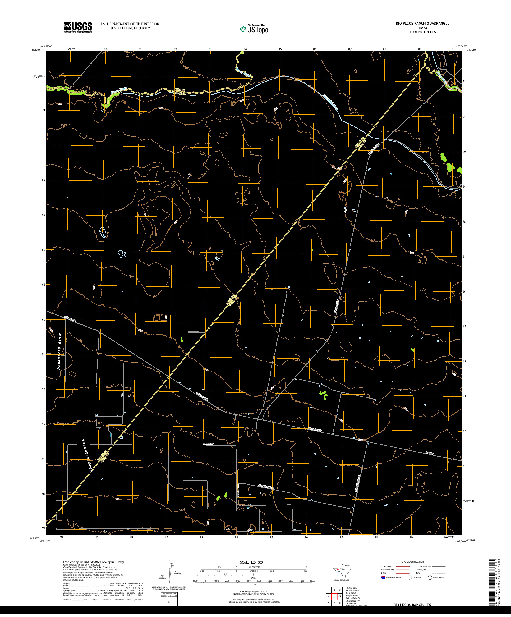 US TOPO 7.5-MINUTE MAP FOR RIO PECOS RANCH, TX