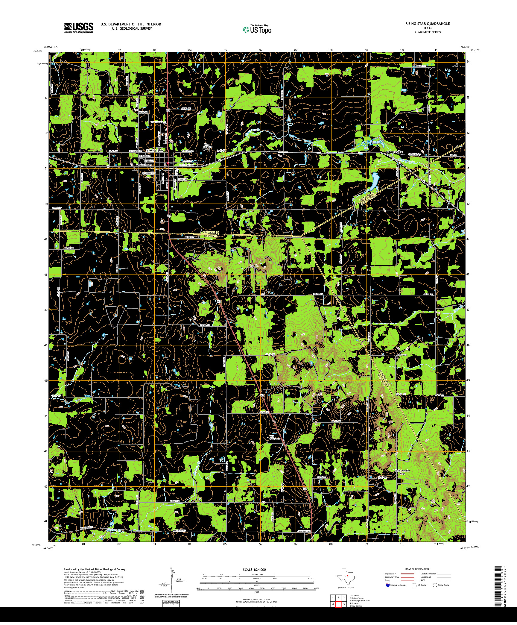 US TOPO 7.5-MINUTE MAP FOR RISING STAR, TX