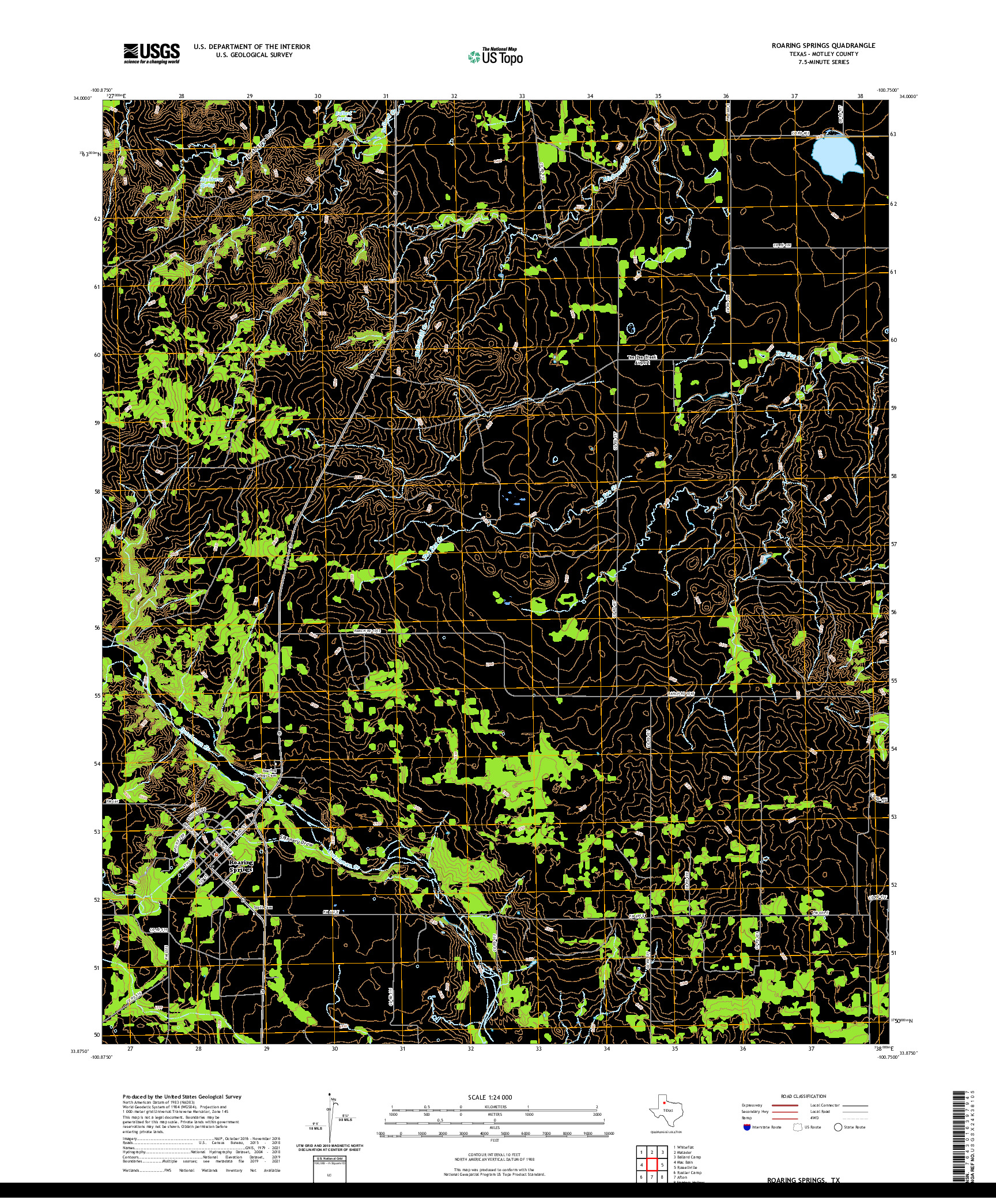 US TOPO 7.5-MINUTE MAP FOR ROARING SPRINGS, TX