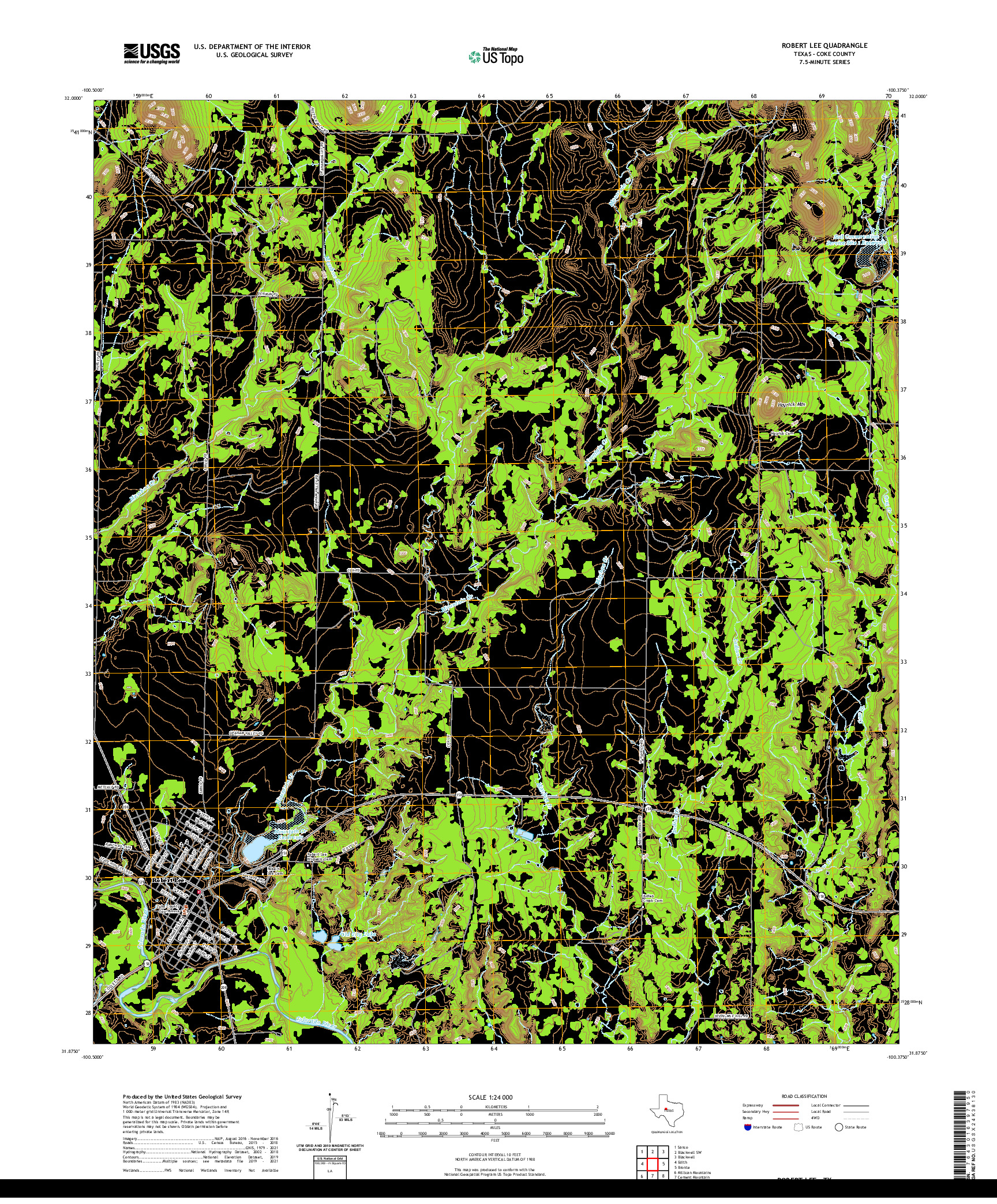 US TOPO 7.5-MINUTE MAP FOR ROBERT LEE, TX