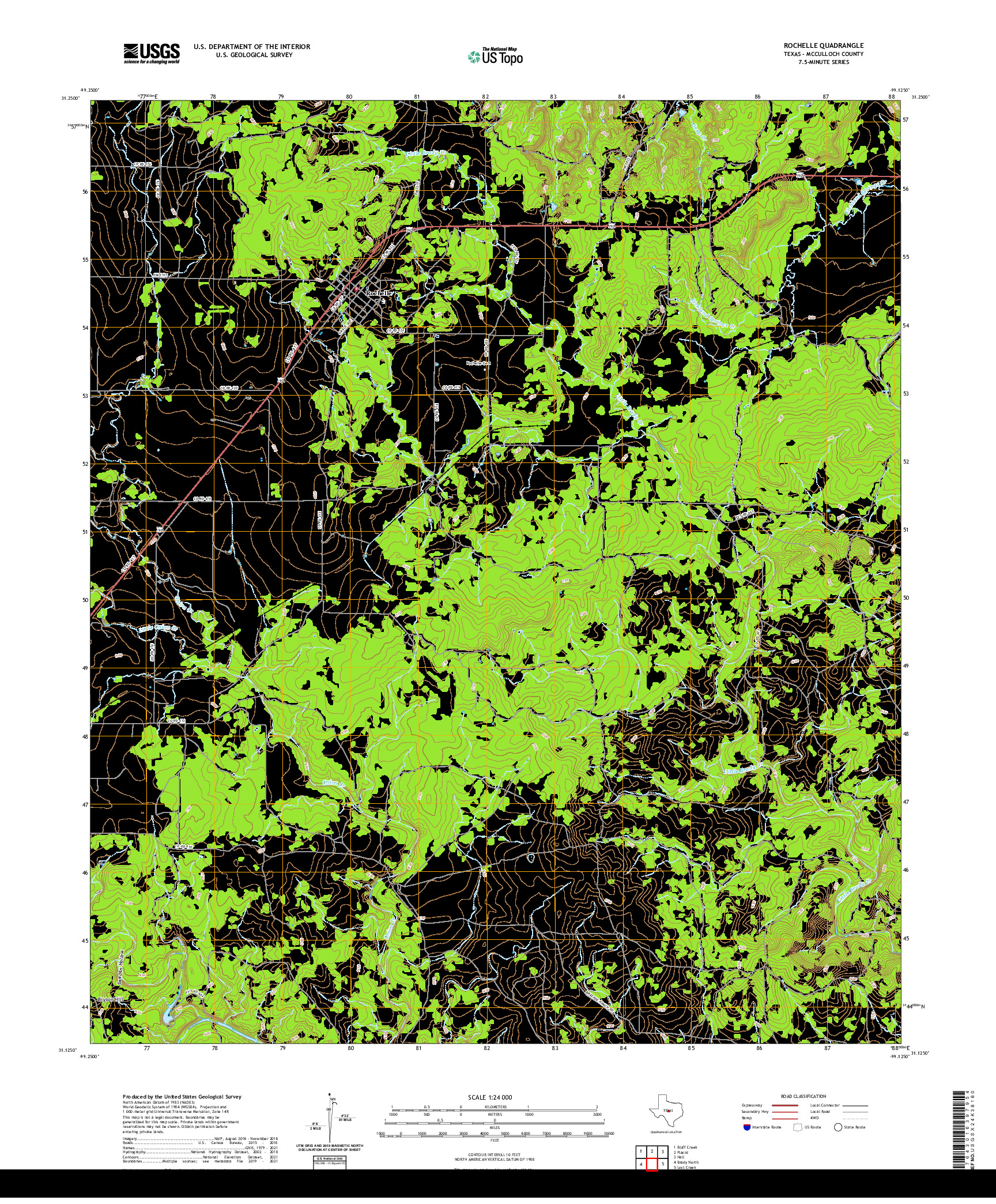 US TOPO 7.5-MINUTE MAP FOR ROCHELLE, TX