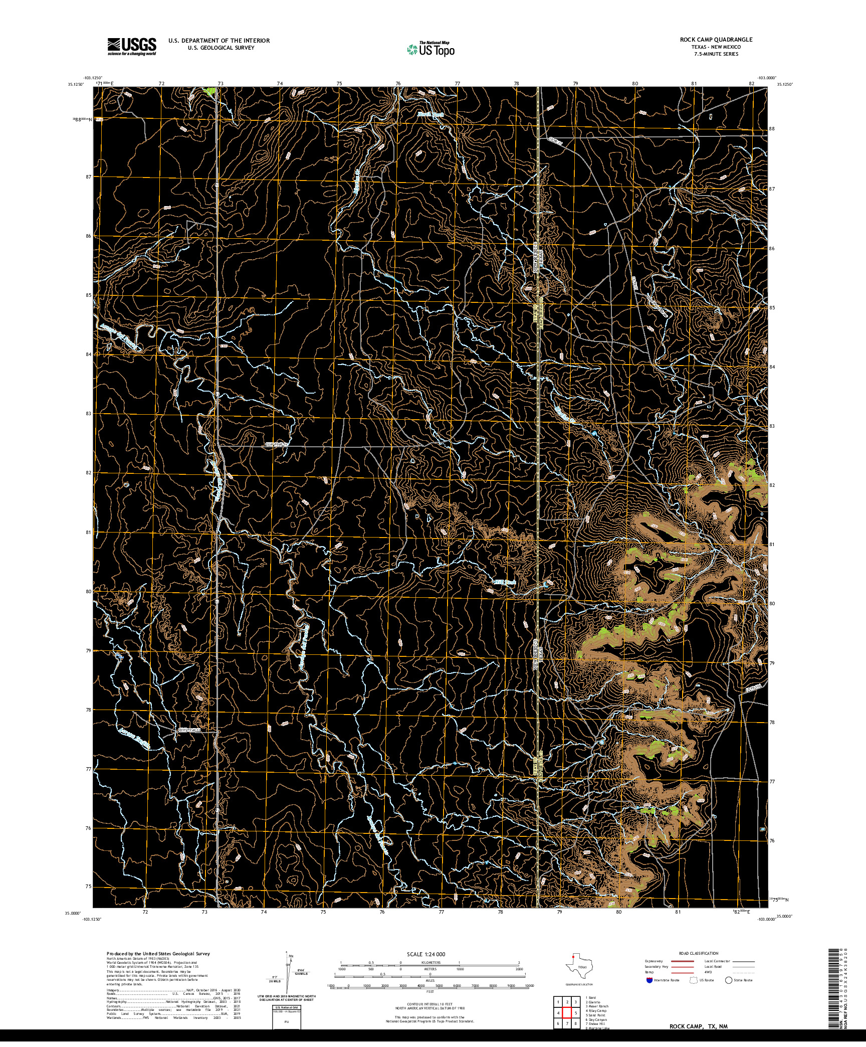 US TOPO 7.5-MINUTE MAP FOR ROCK CAMP, TX,NM
