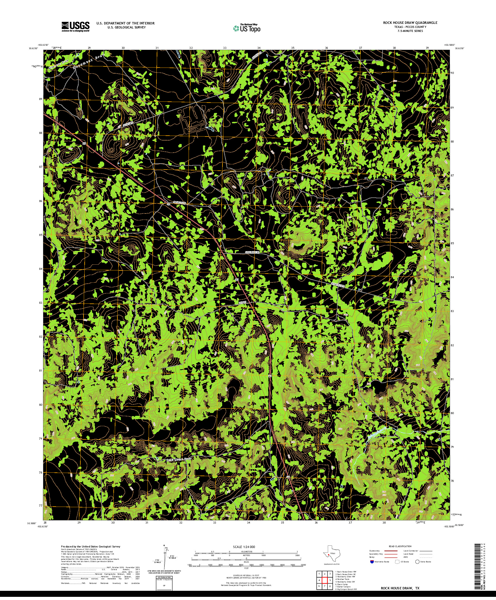 US TOPO 7.5-MINUTE MAP FOR ROCK HOUSE DRAW, TX