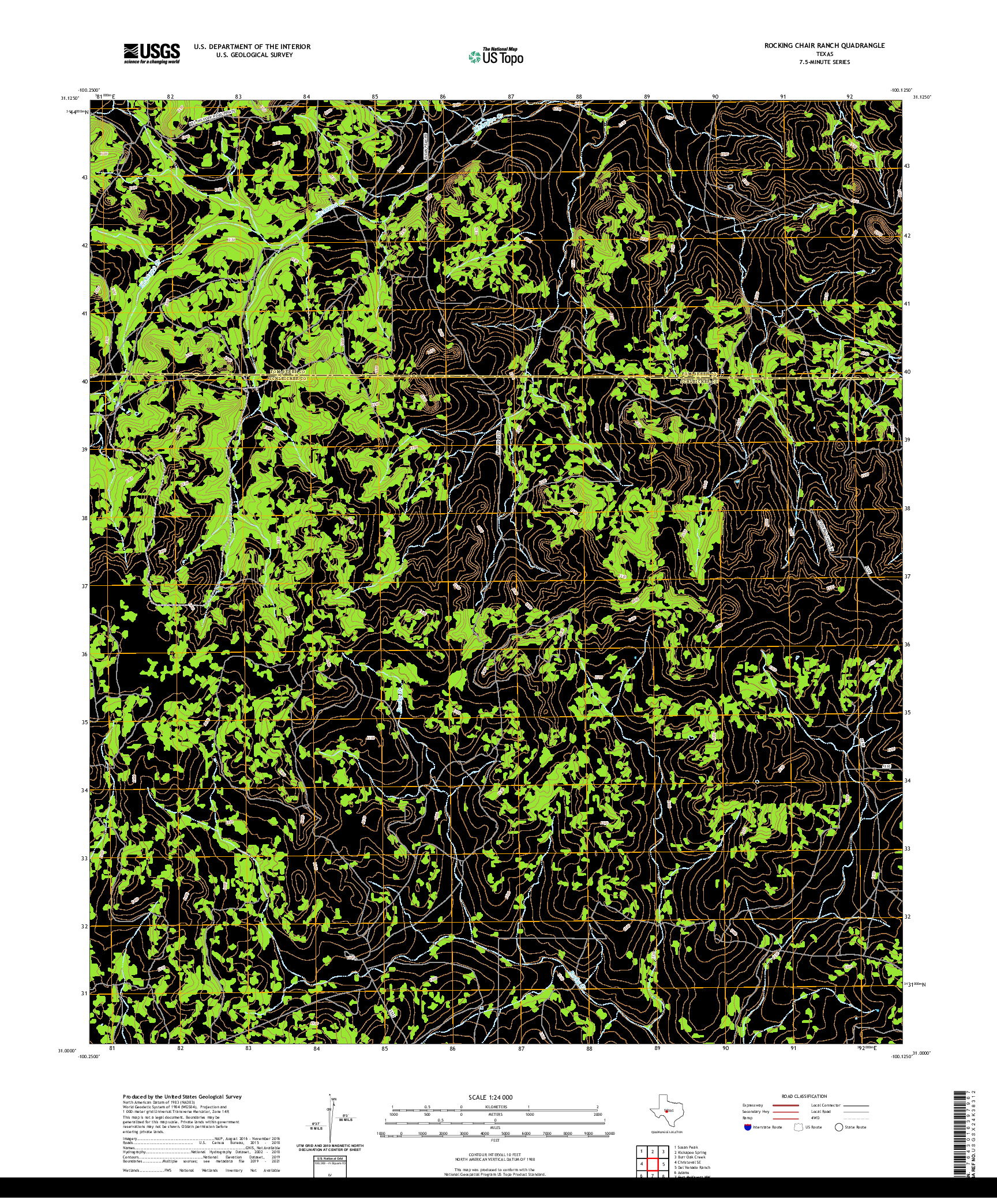 US TOPO 7.5-MINUTE MAP FOR ROCKING CHAIR RANCH, TX