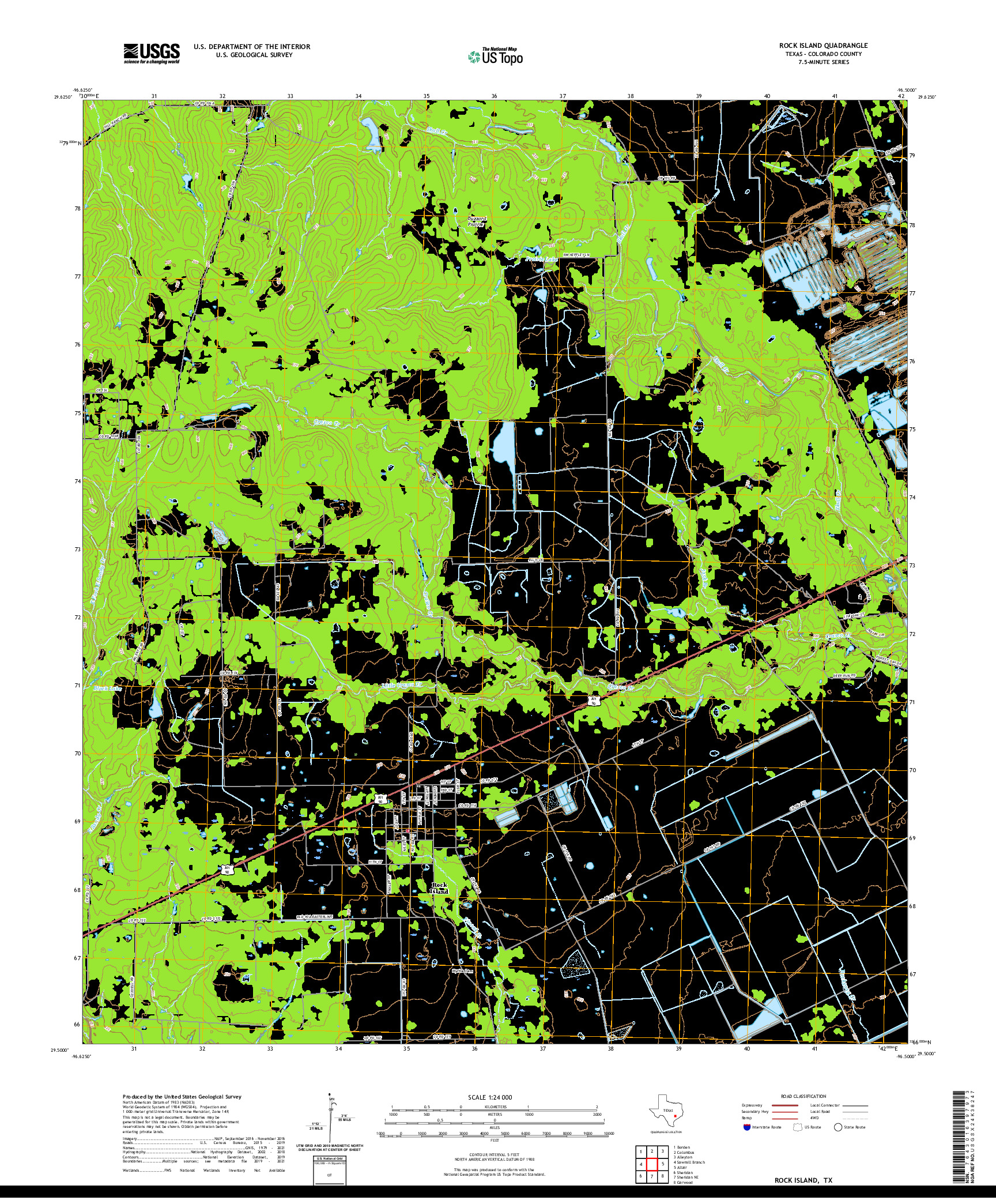 US TOPO 7.5-MINUTE MAP FOR ROCK ISLAND, TX