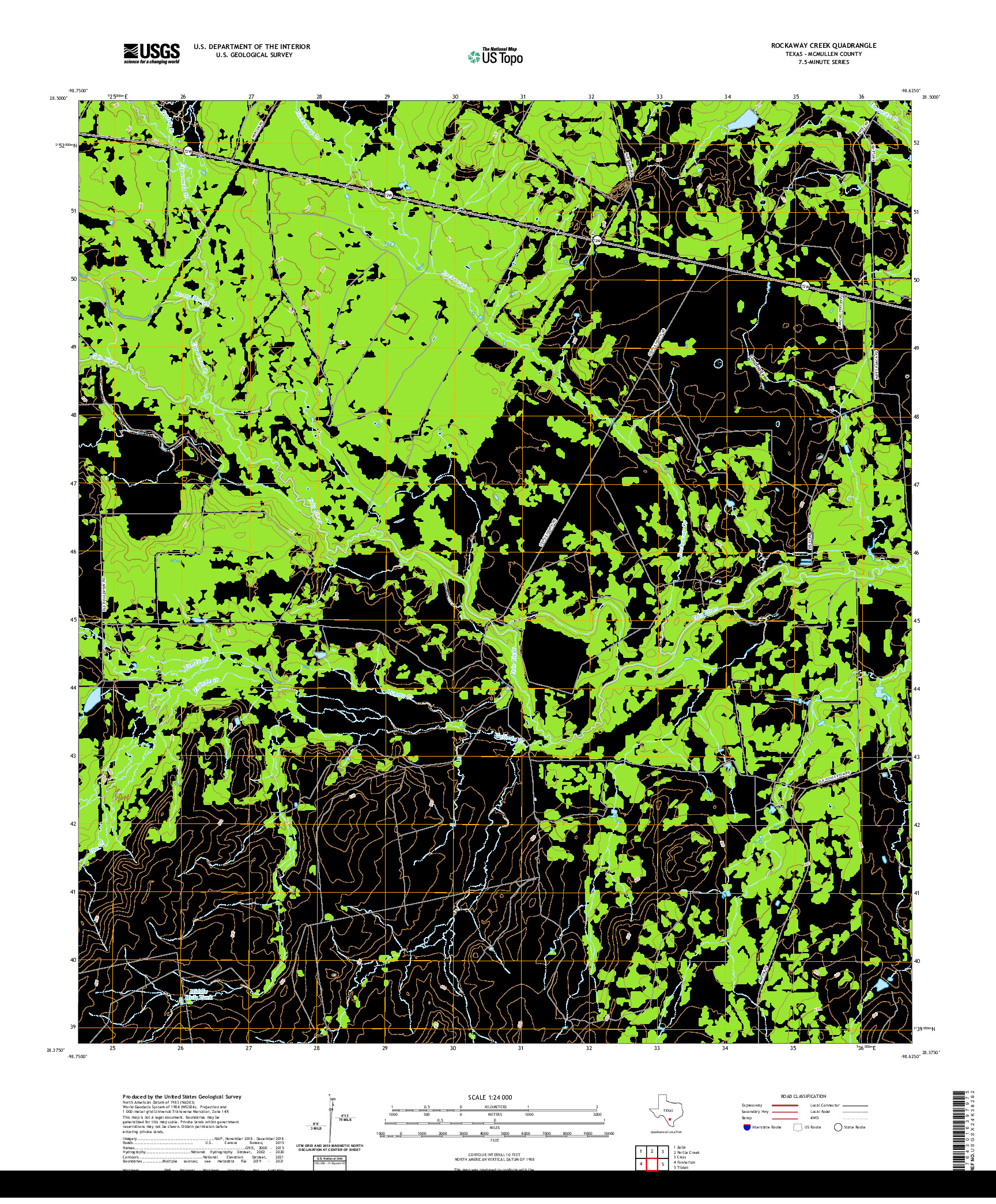 US TOPO 7.5-MINUTE MAP FOR ROCKAWAY CREEK, TX