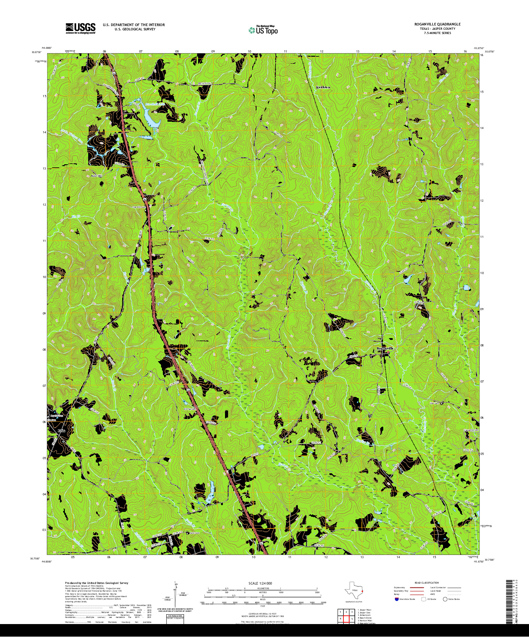 US TOPO 7.5-MINUTE MAP FOR ROGANVILLE, TX