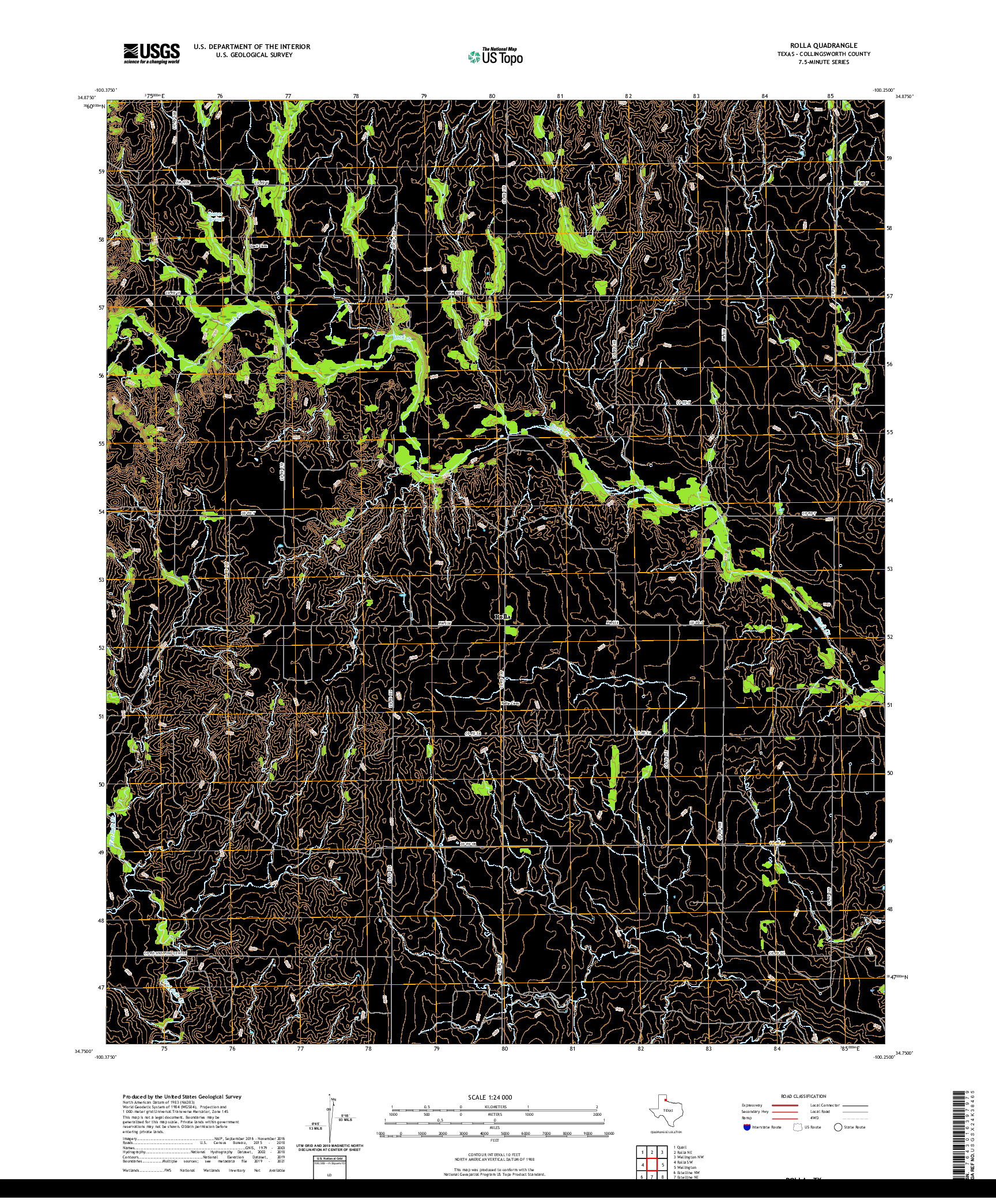 US TOPO 7.5-MINUTE MAP FOR ROLLA, TX